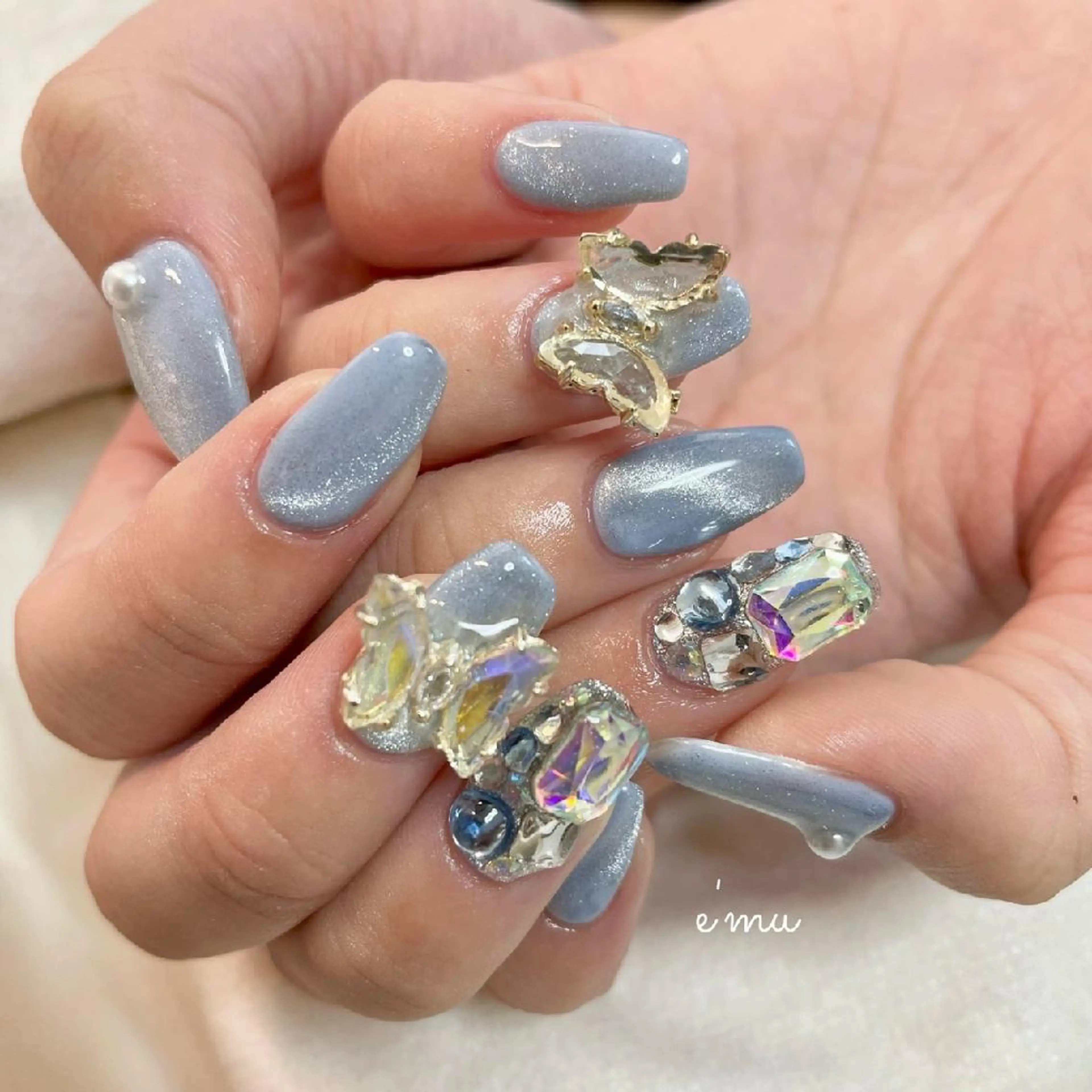 ネイル ブルー 韓国ネイル マグネットネイル nail salon e'mu💐のネイルデザイン