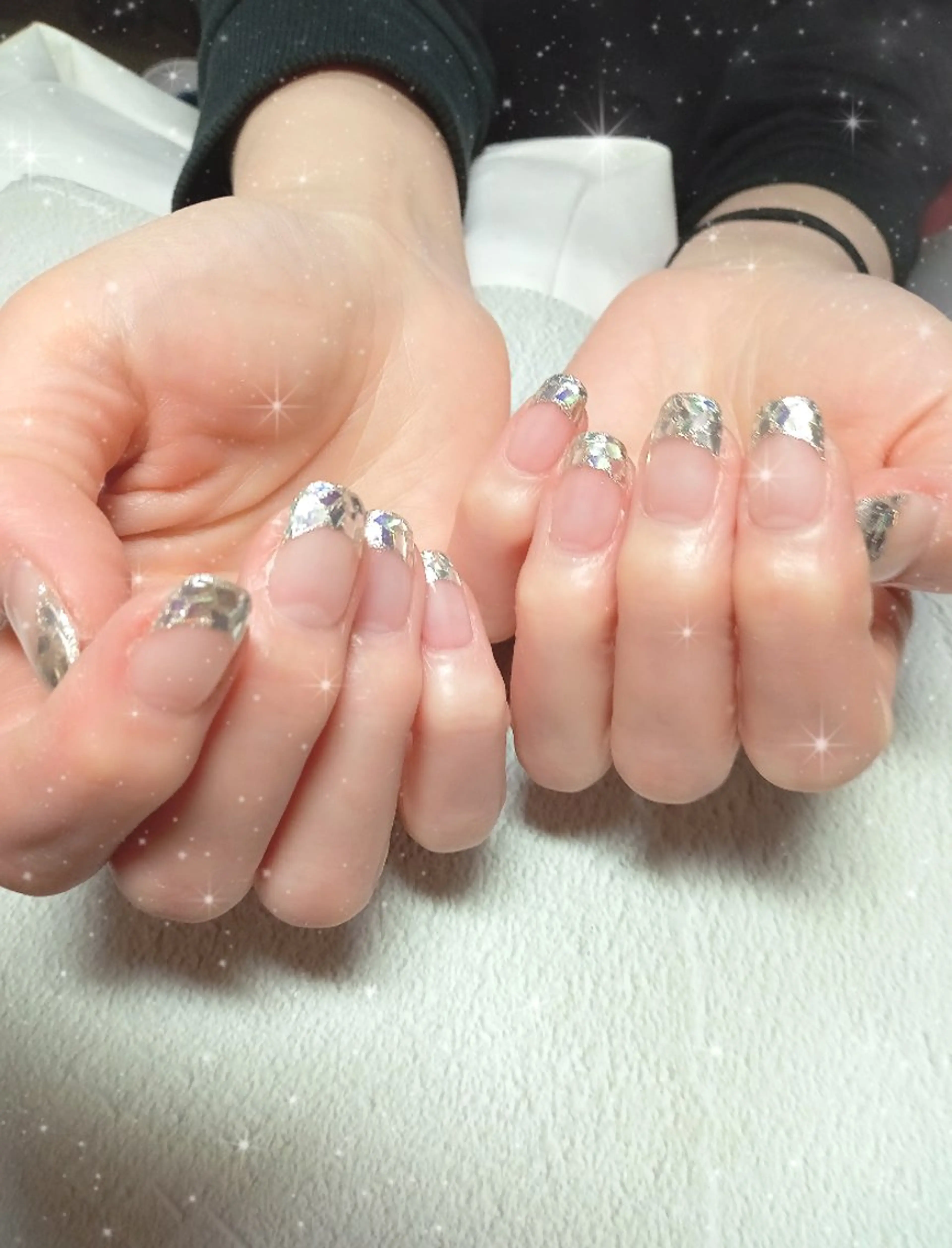 ネイル クリアネイル フレンチネイル ガラスフレンチ キラキラネイル オフィスネイル ハンドネイル flure de neige yukiのネイルデザイン
