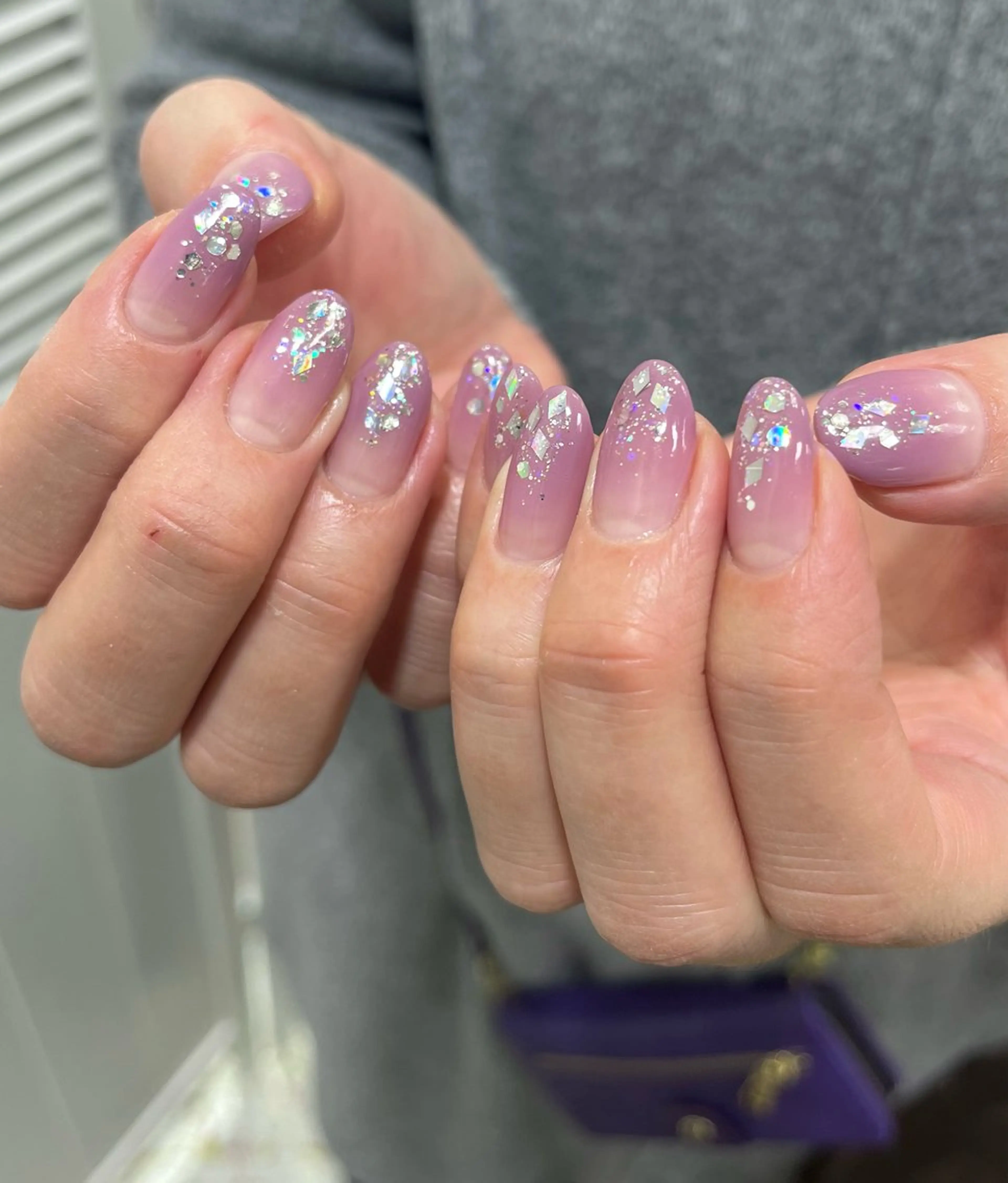 ネイル グラデーション ホログラムネイル キラキラネイル ラメ(グリッター) パープル ハンドネイル フットネイル Para Sol nail　Maoのネイルデザイン