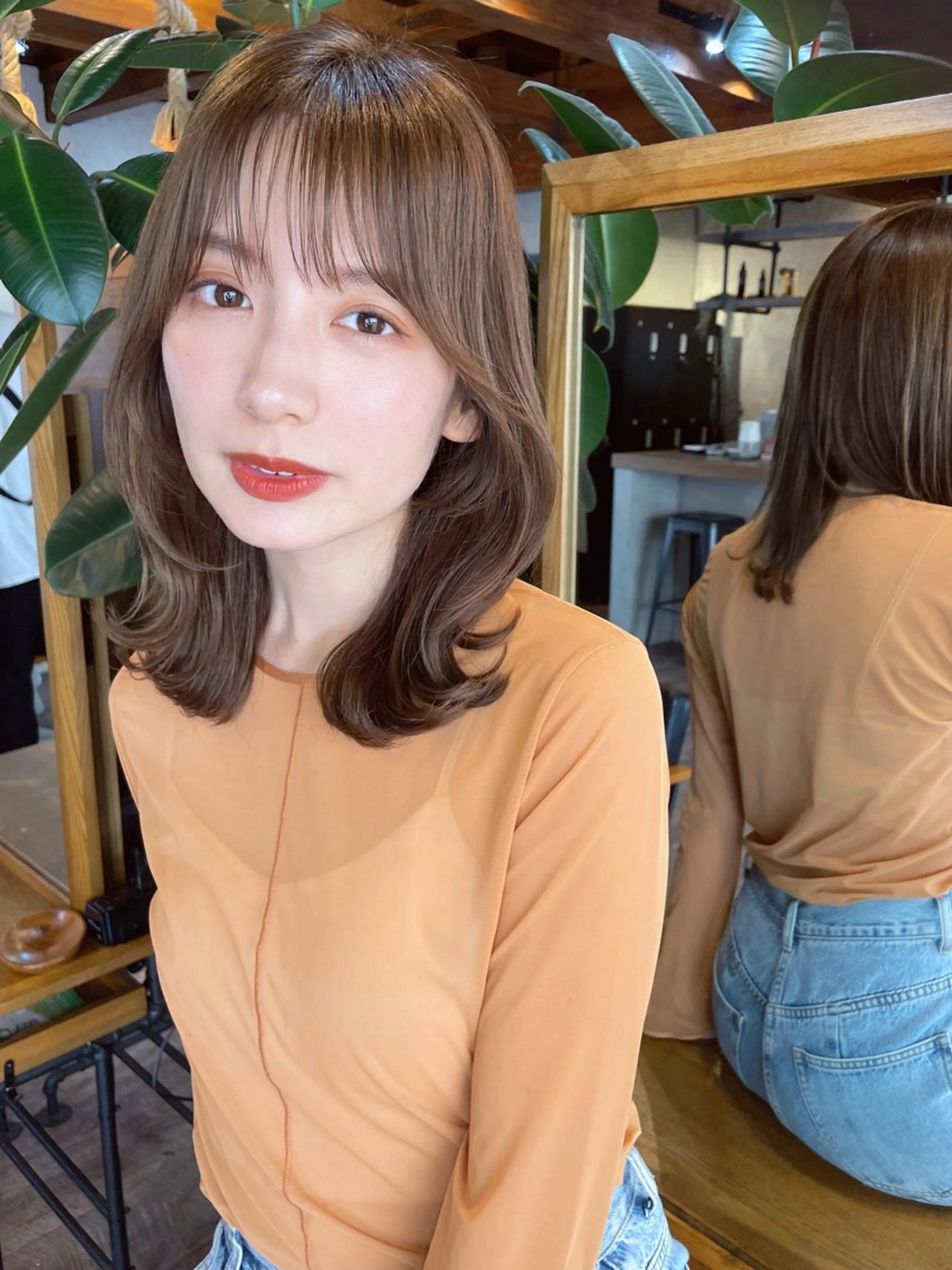 ミディアム カラー 切りっぱなしボブ ボブレイヤー ボブ くびれヘア 顔まわりレイヤー カット ヘアカラー 結べるレイヤーボブ くびれLady表参道のヘアスタイル