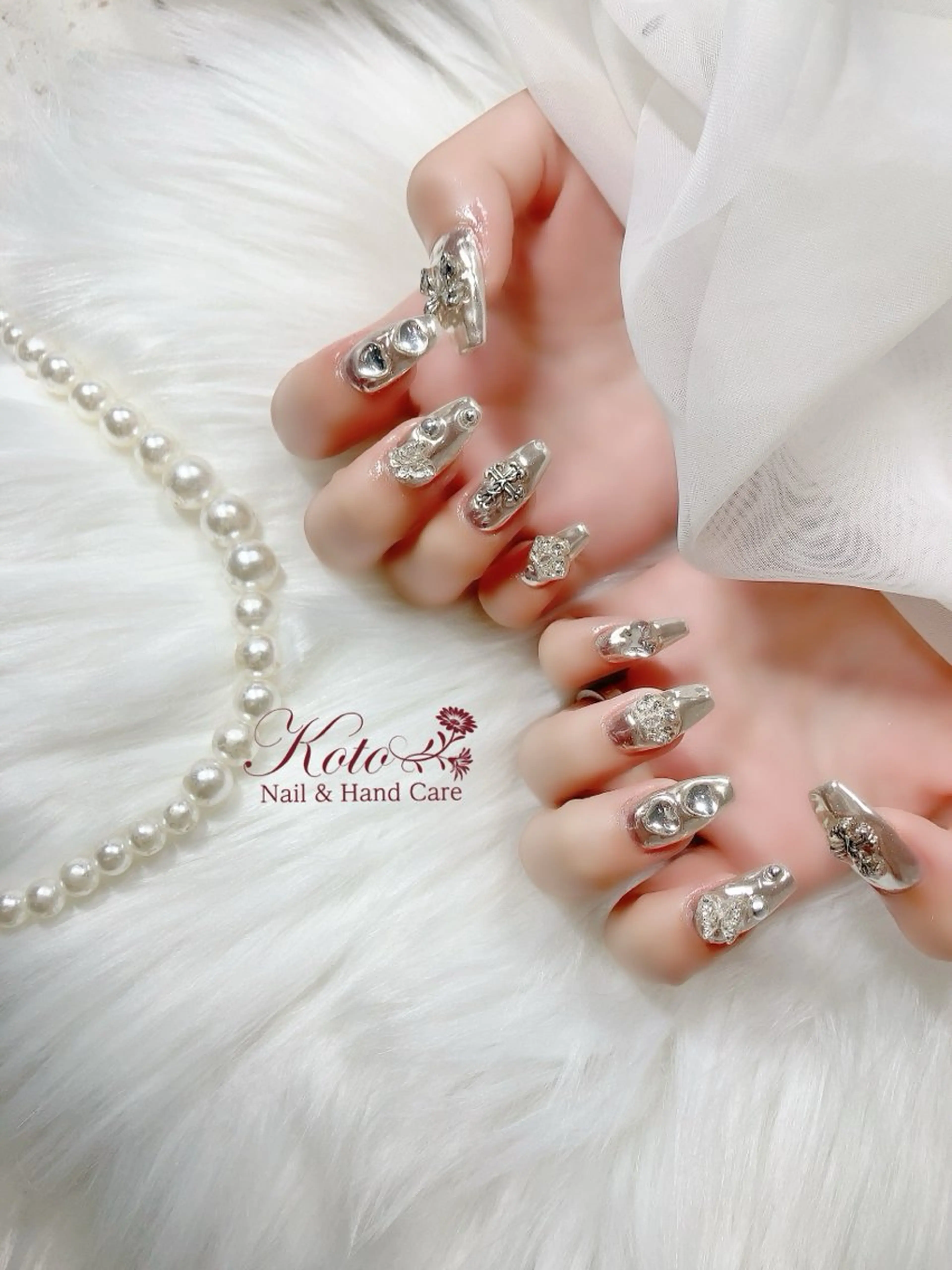 ネイル 長さ出し ジェルネイル ミラーネイル 持ち込み ニュアンスネイル ハンドネイル Nail Salon KOTOのネイルデザイン