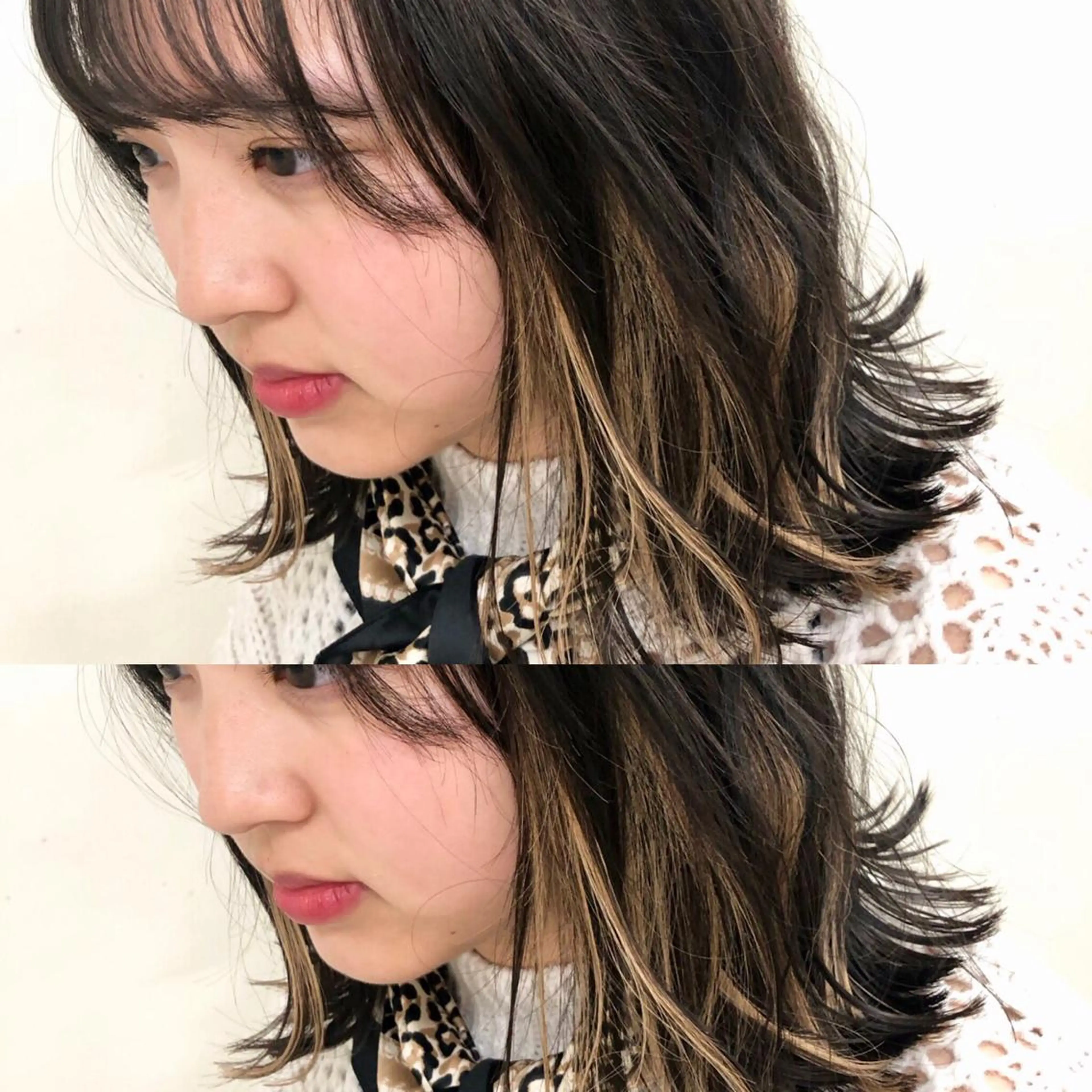 ミディアム カラー ハイライトカラー エクステ ハイライト エクステ ハイトーン 💭黒崎ハルカのヘアスタイル