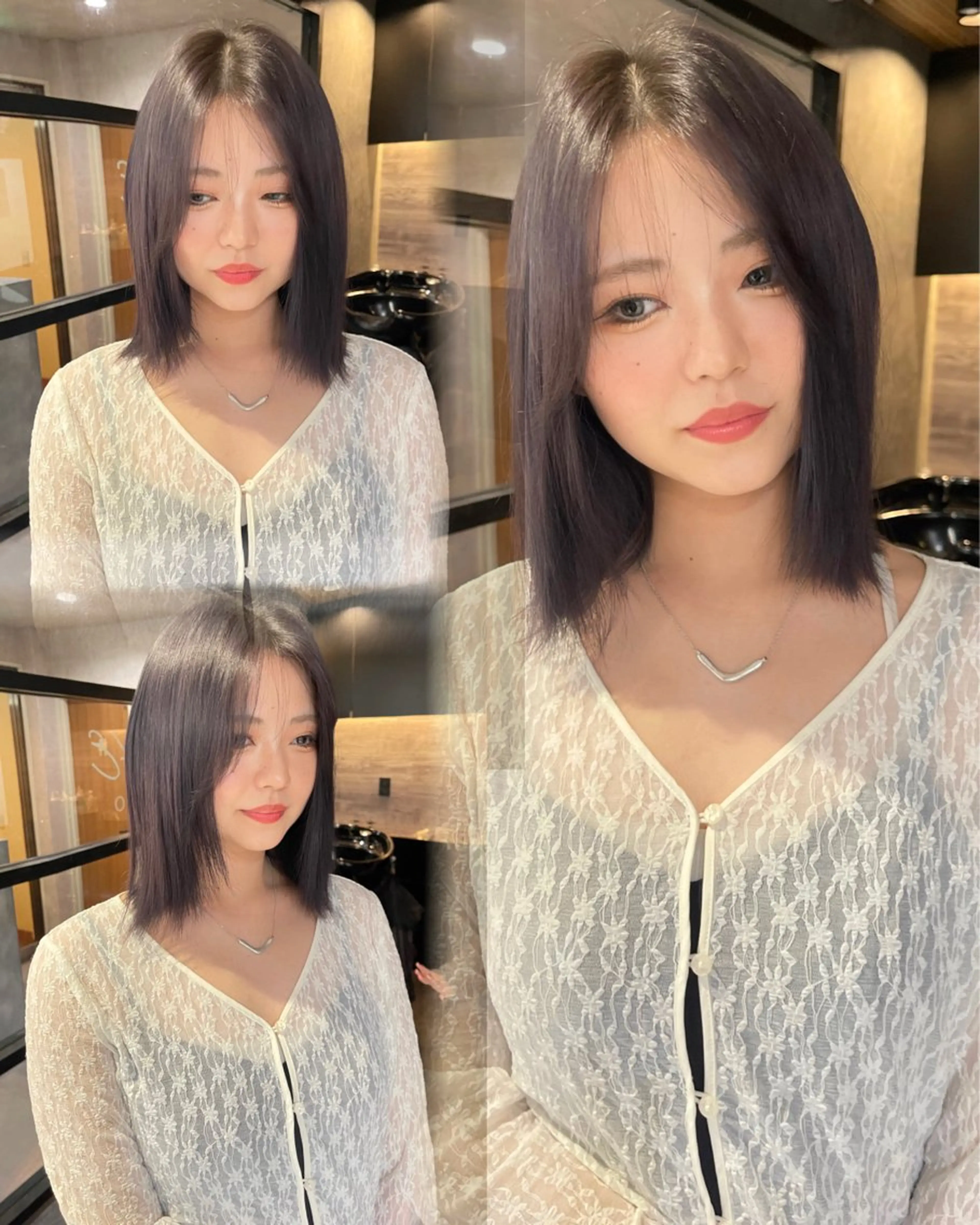 ミディアム レイヤーカット/韓国 /艶髪/ダブルカラーのヘアスタイル