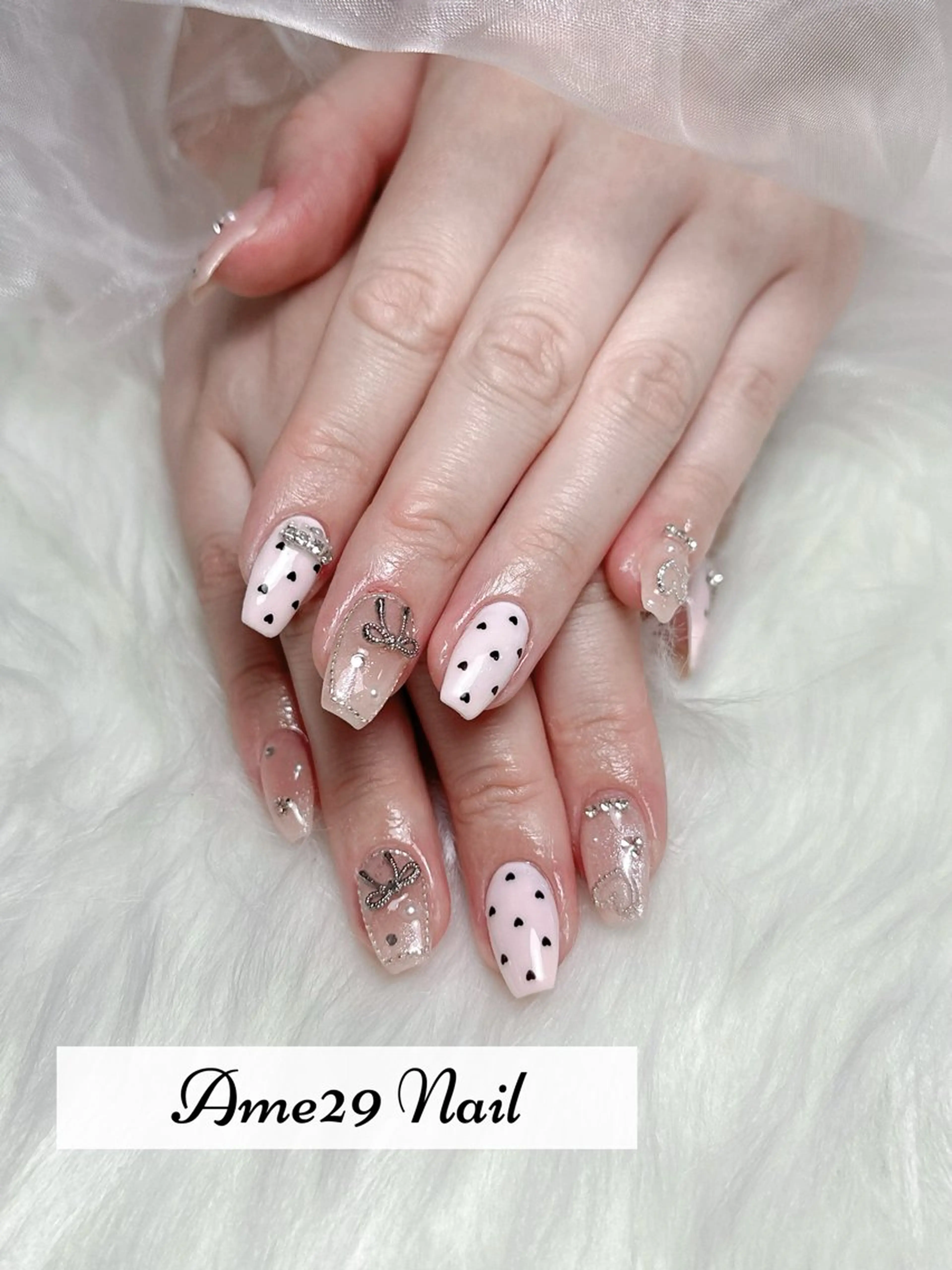 ネイル フラワーネイル ロングネイル オフィスネイル ピンク ピンクベージュ AME29 Nail ネイルサロンのネイルデザイン