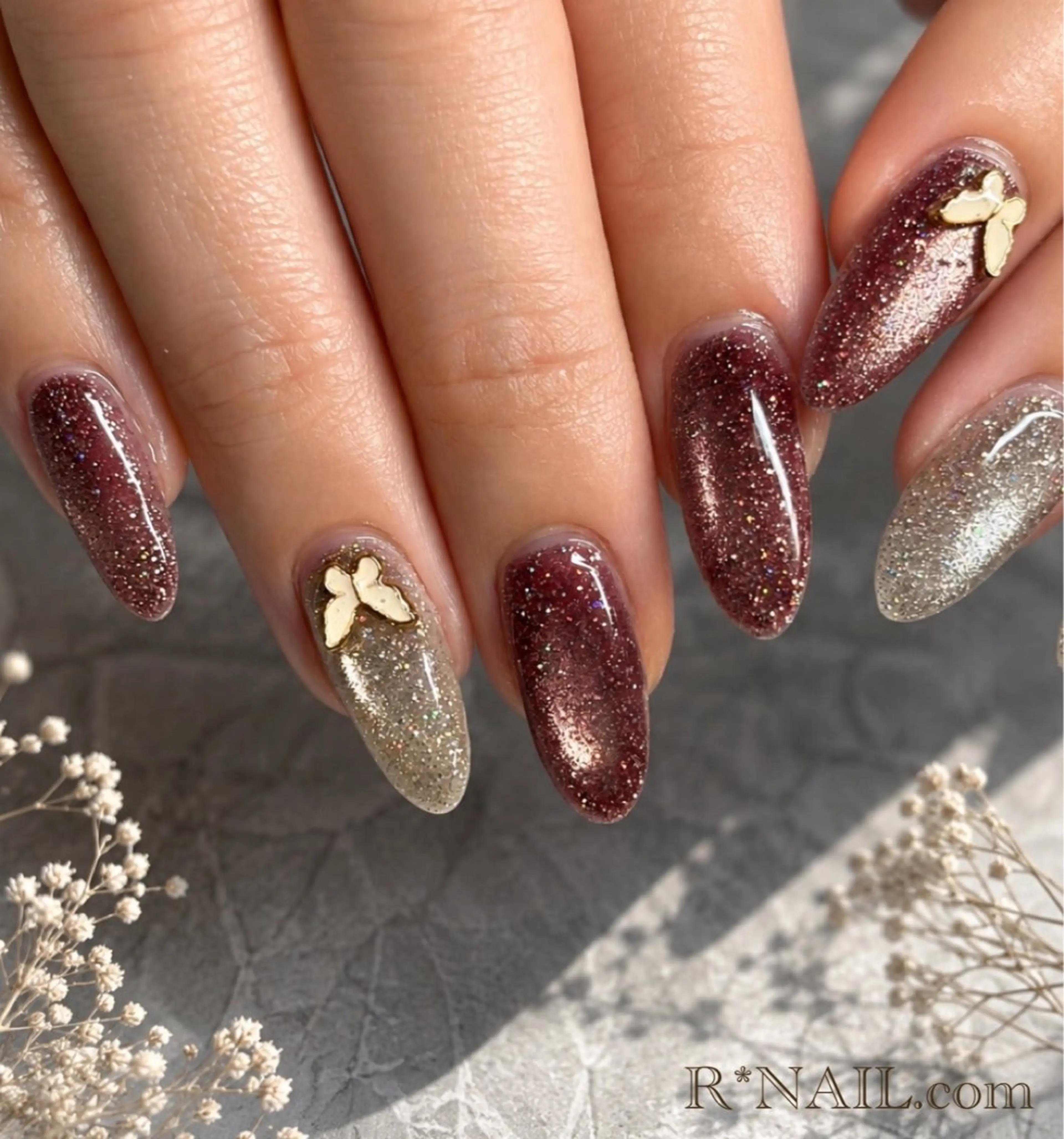 ネイル ブラウン ロングネイル マグネットネイル ハンドネイル R*NAIL .comのネイルデザイン