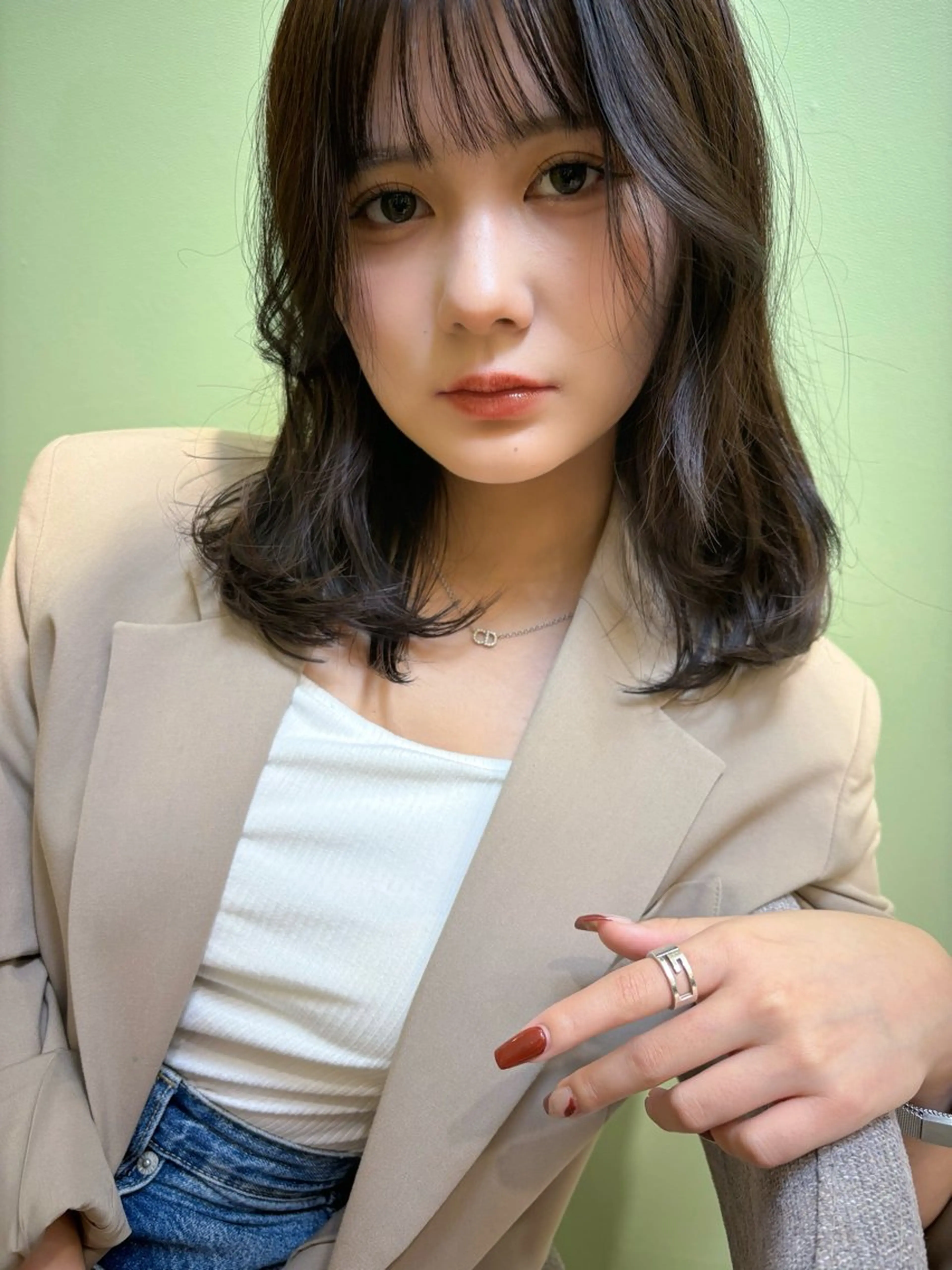 ミディアム レイヤー/韓国縮毛 矯正/nanokaのヘアスタイル