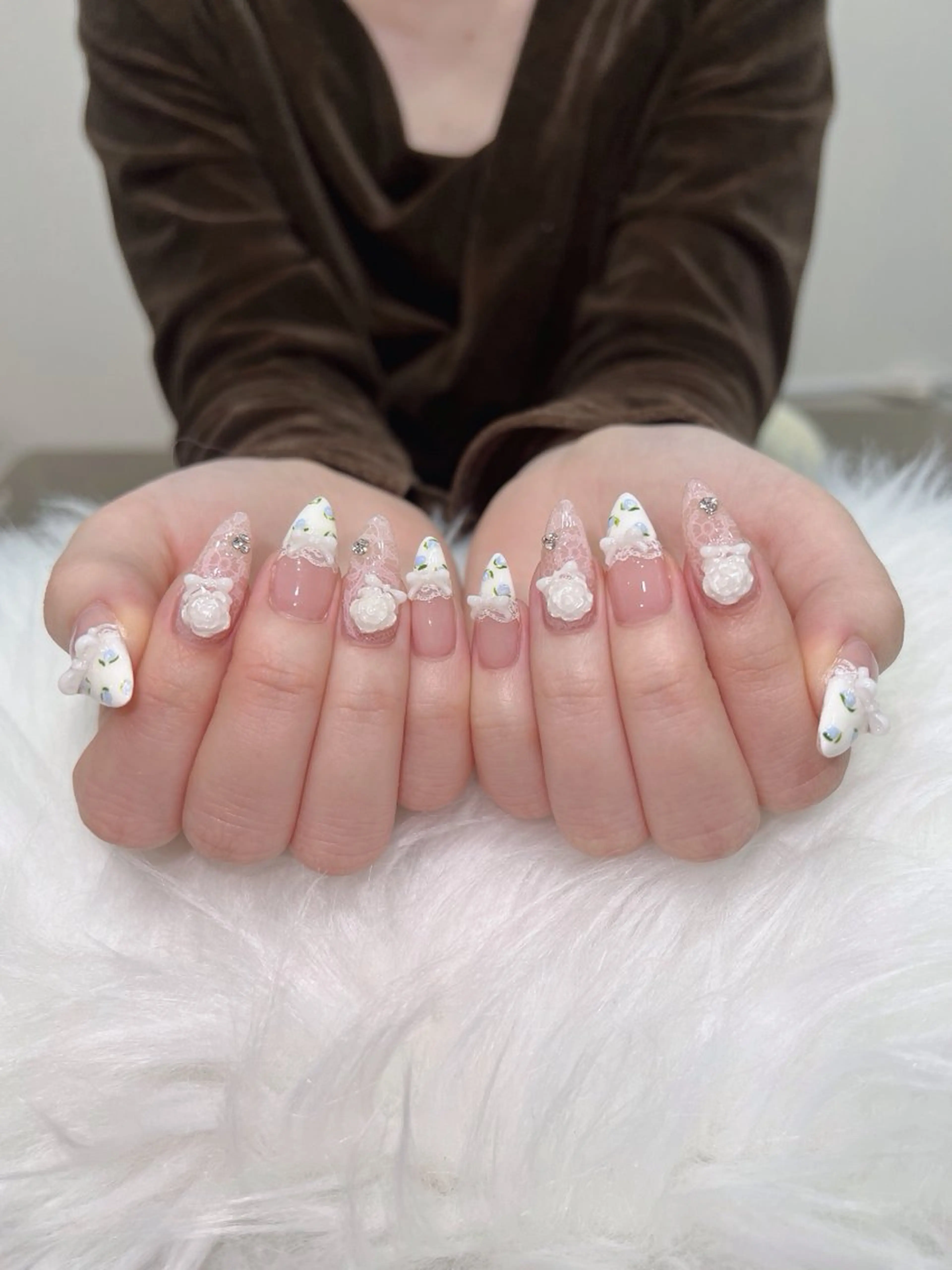 ネイル オーロラネイル ボルドー ブラウン 氷ネイル・うるうるネイル キラキラネイル ハンドネイル Sora  Nail 長さ出し専門店のネイルデザイン