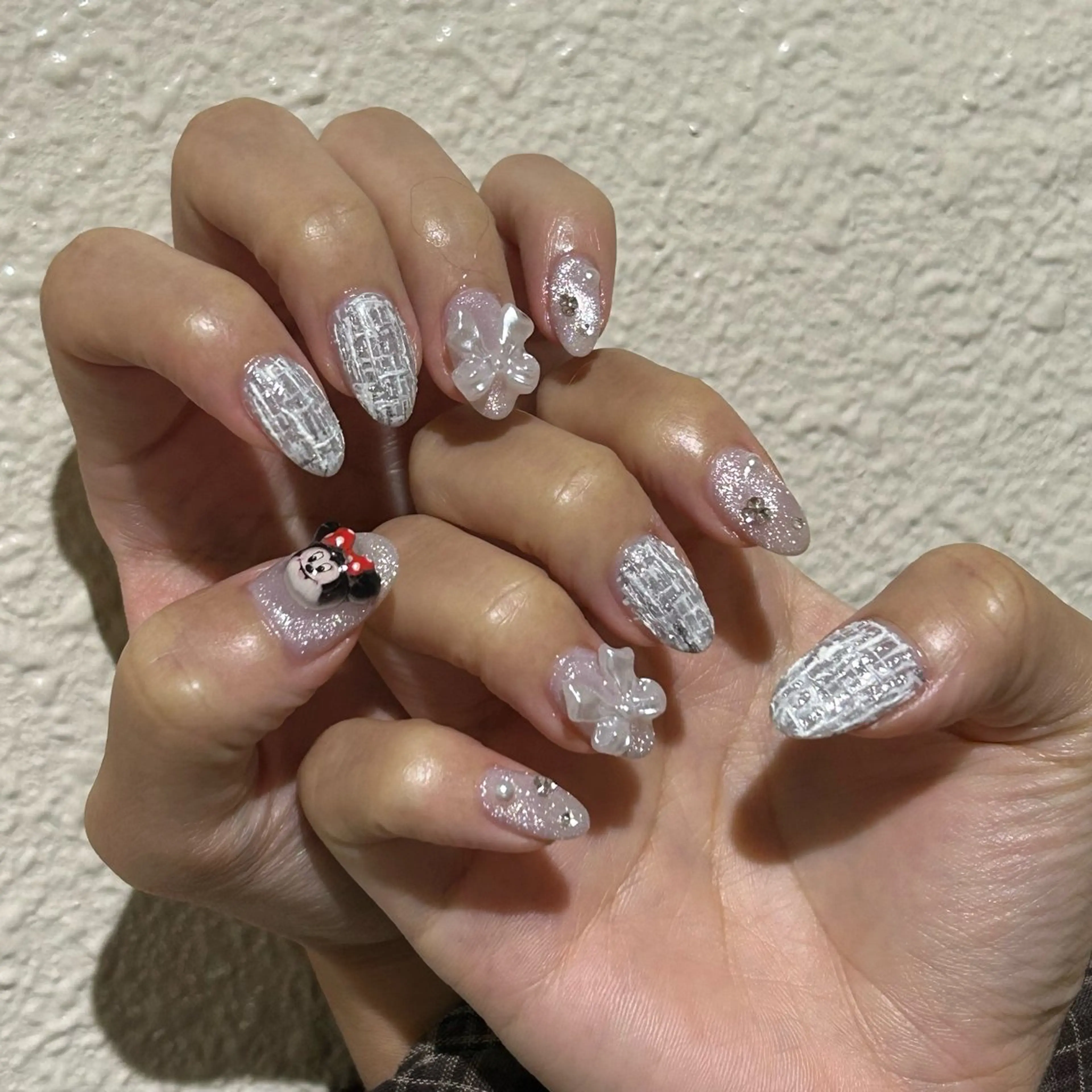 ネイル クリアネイル リボン ホワイト パラあり！フィルイン 美フォルムのネイルデザイン