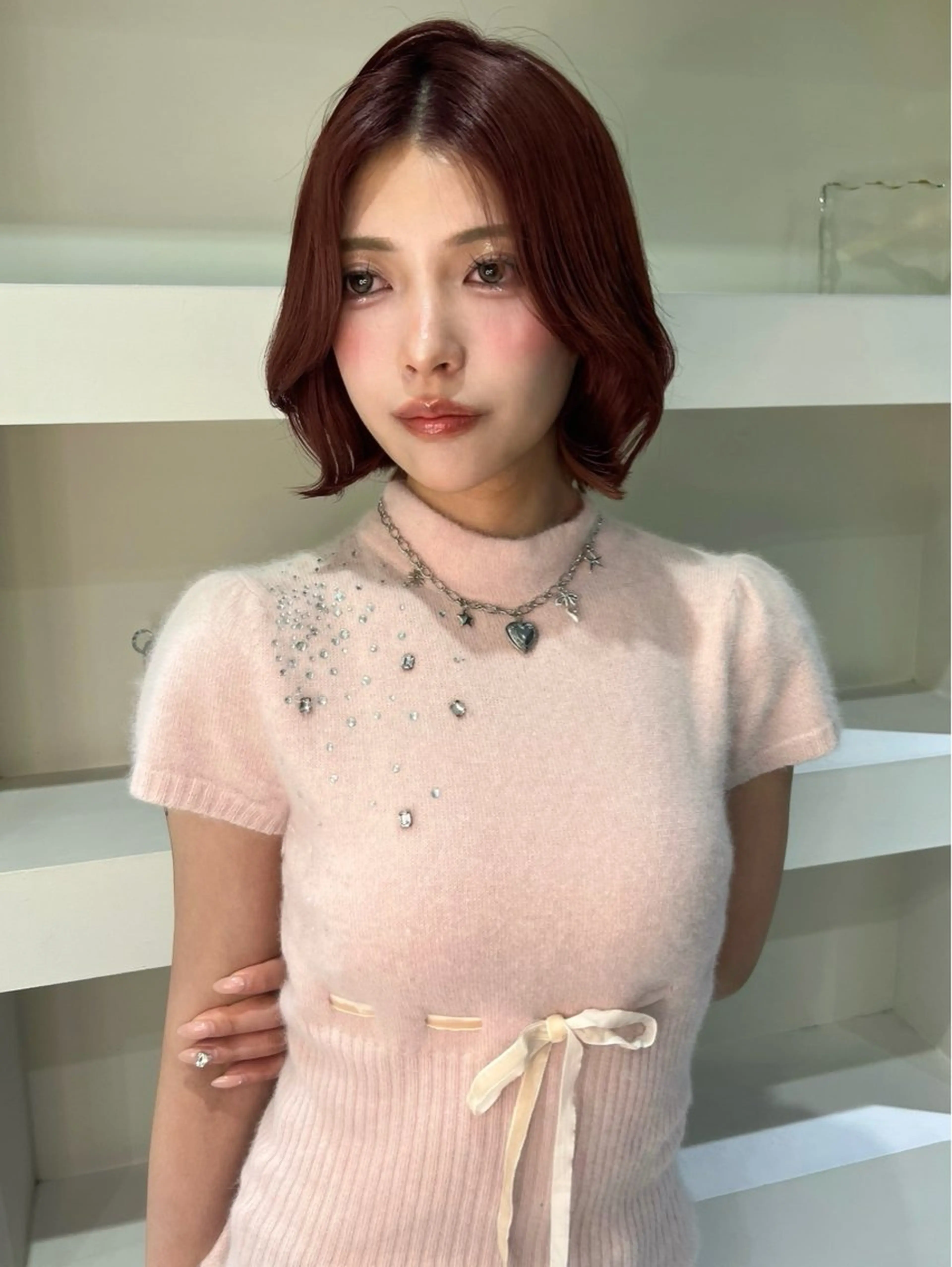 ショート カラー ボルドーカラー ボブ カット ヘアカラー 小顔ボブ jilblanカホのヘアスタイル