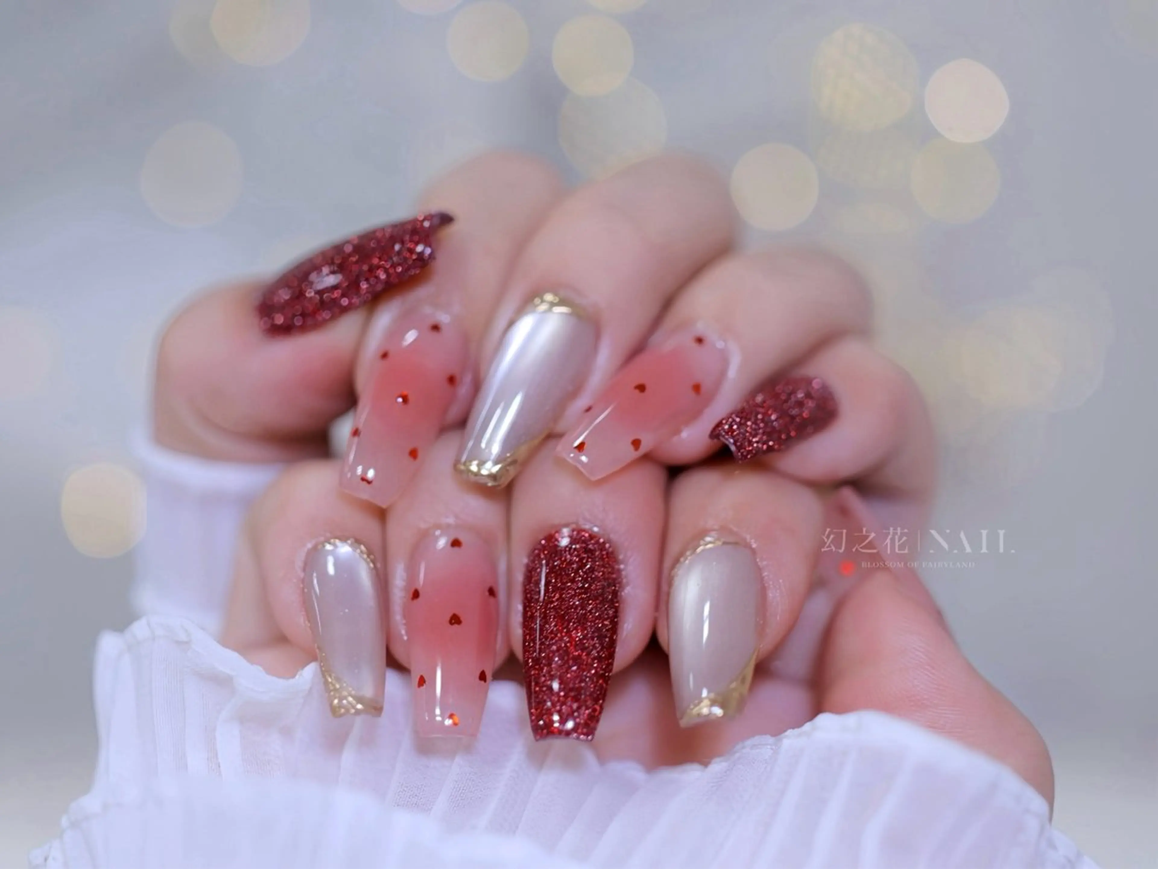 ネイル ラメ(グリッター) バレンタイン ハンドネイル 幻之花 Nailのネイルデザイン