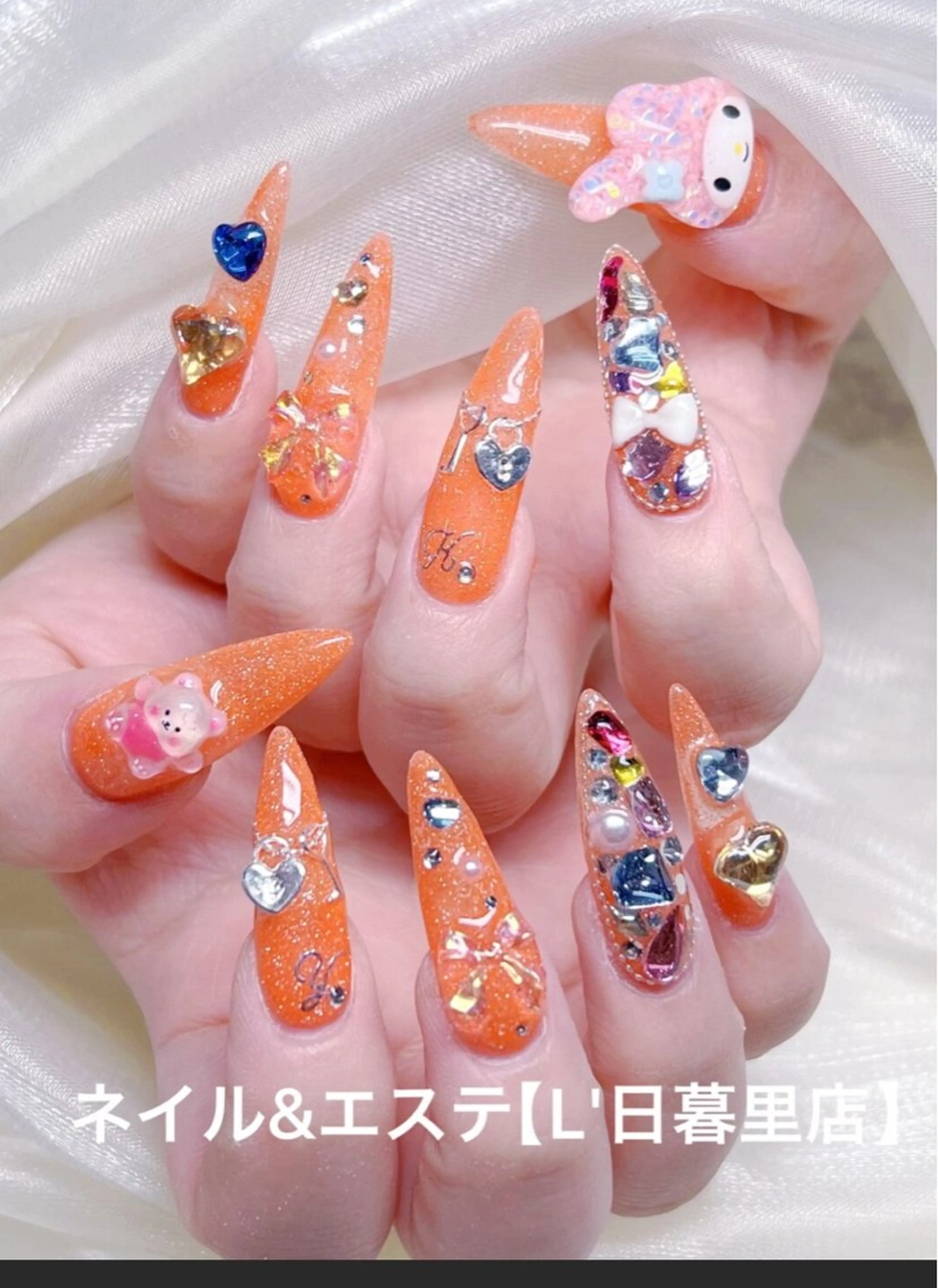 ネイル フラワーネイル キラキラネイル 持ち込み リボン ストーンネイル ラベンダー💖日暮里 ルル💖ネイルのネイルデザイン