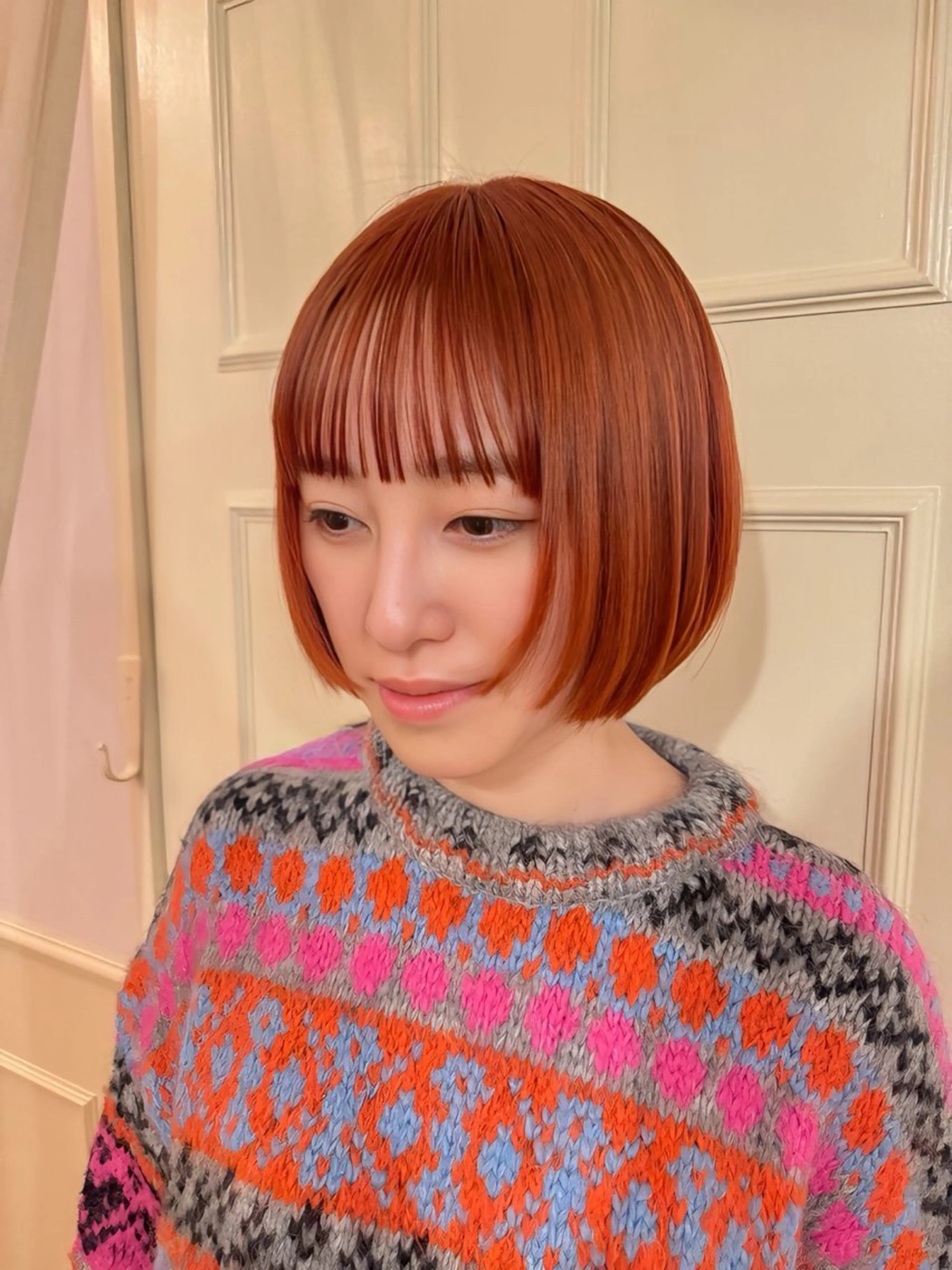 ショート カラー オレンジ ボブ 髪質改善/縮毛/ボブ CHIHIROのヘアスタイル