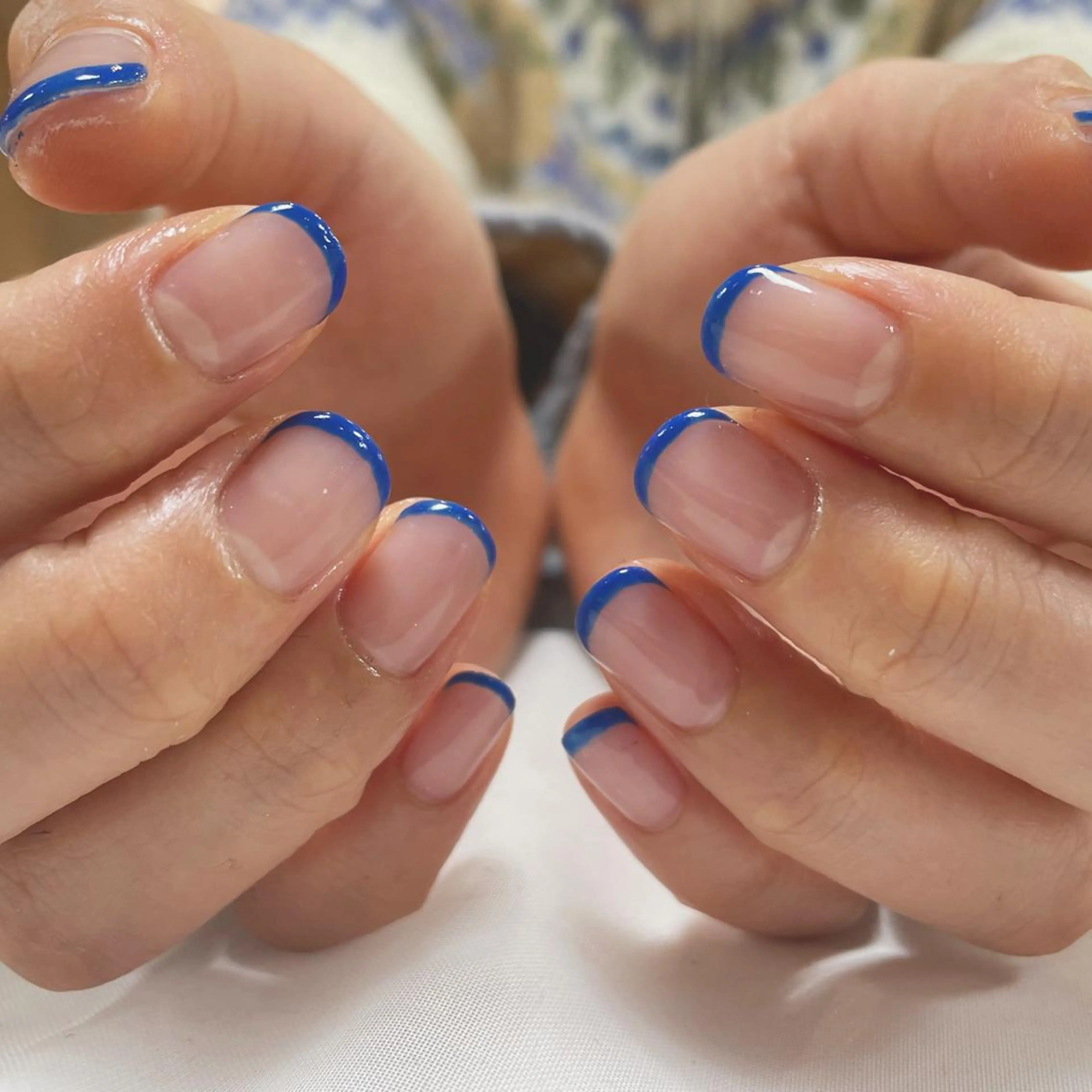 ネイル ブルー カジュアル フレンチネイル ハンドネイル Tsukahara 🌷仙台PARCOのネイルデザイン