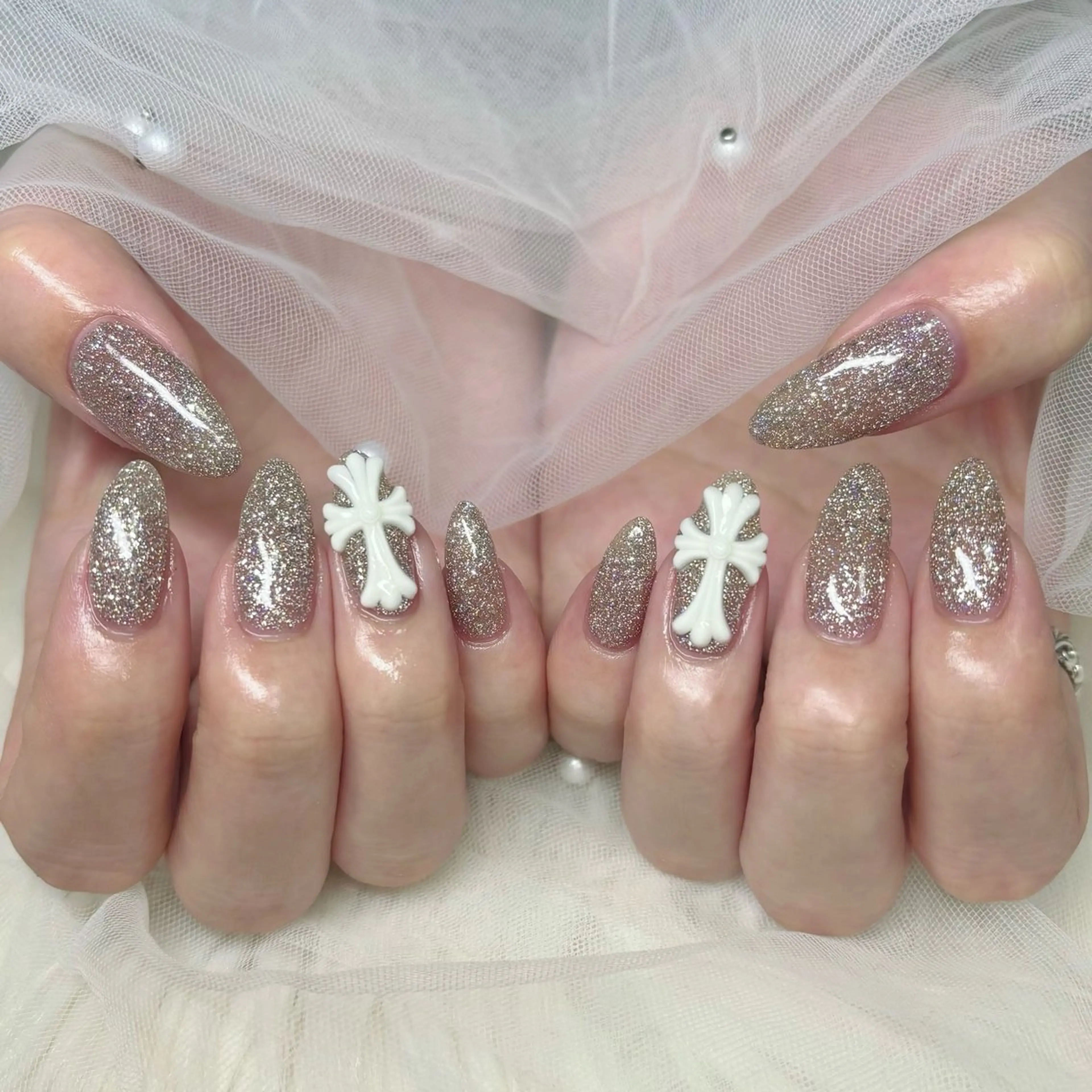 ネイル フラッシュネイル シルバー ハンドネイル Y🩵 Jasmineのネイルデザイン