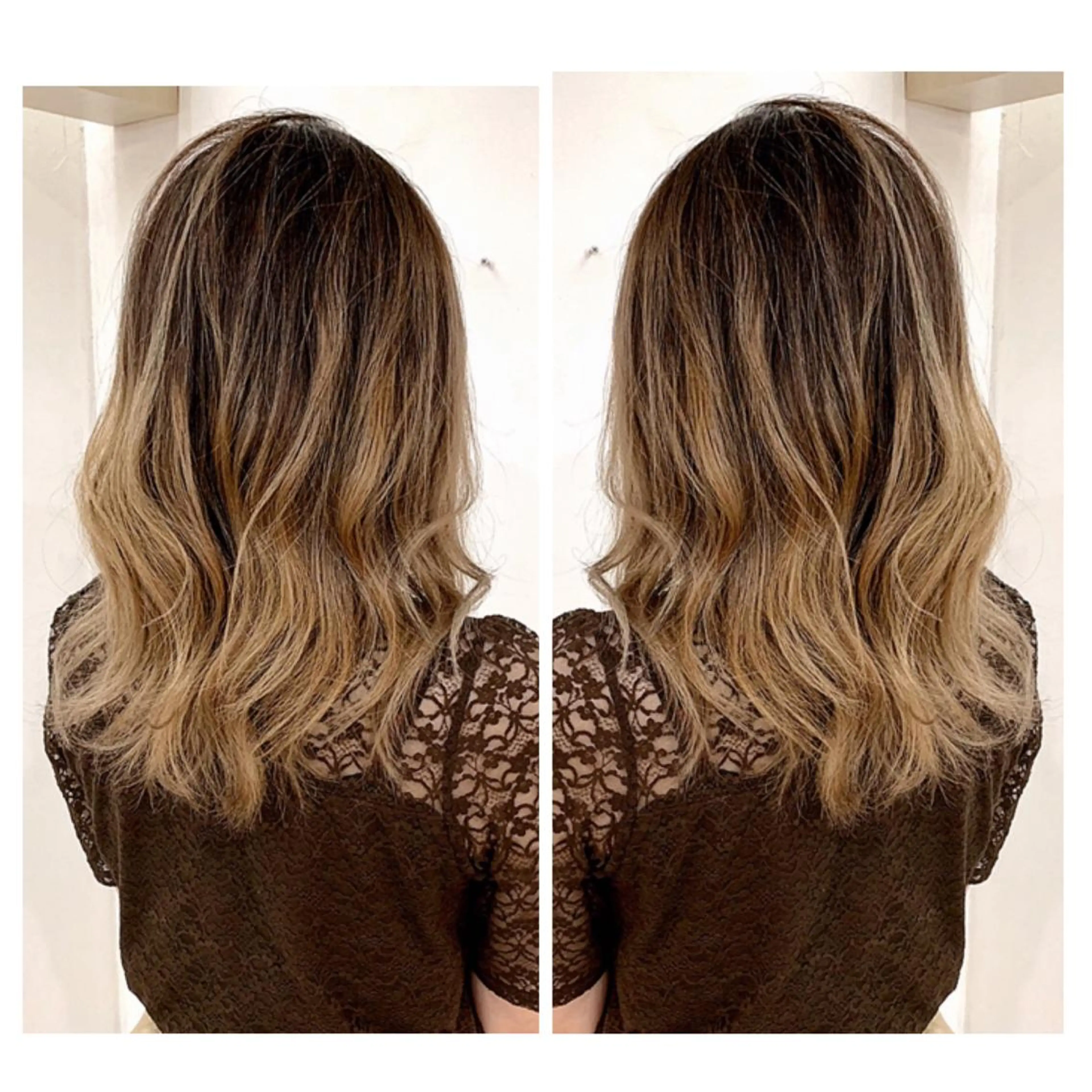 セミロング カラー アッシュ バレイヤージュ ブリーチ デザインカラー グレージュ カット ヘアカラー 京都大人女性ショート 徒歩1分/秋山のヘアスタイル