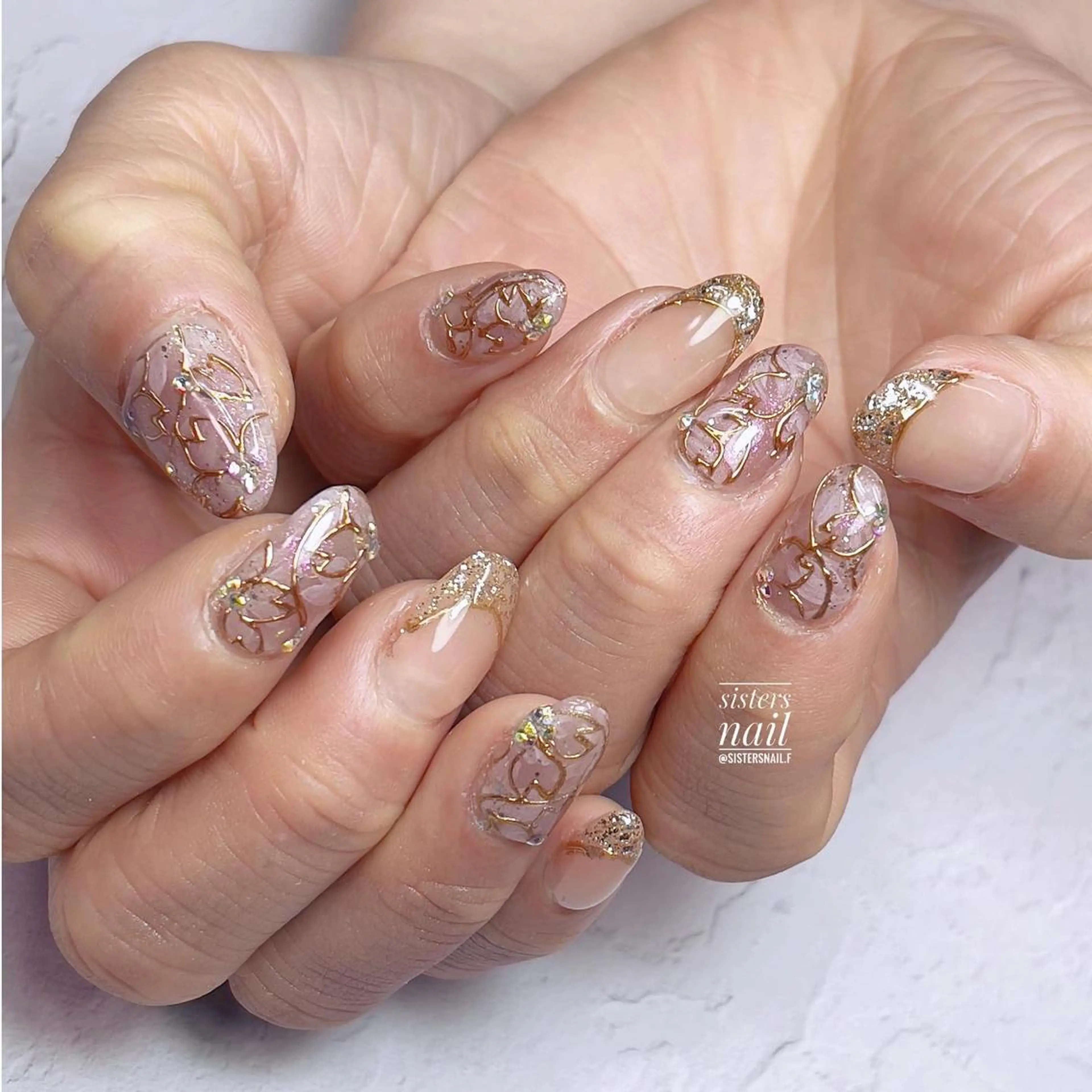 ネイル アートネイル オーロラネイル 桜ネイル クリアネイル フラワーネイル sisters nail.fのネイルデザイン