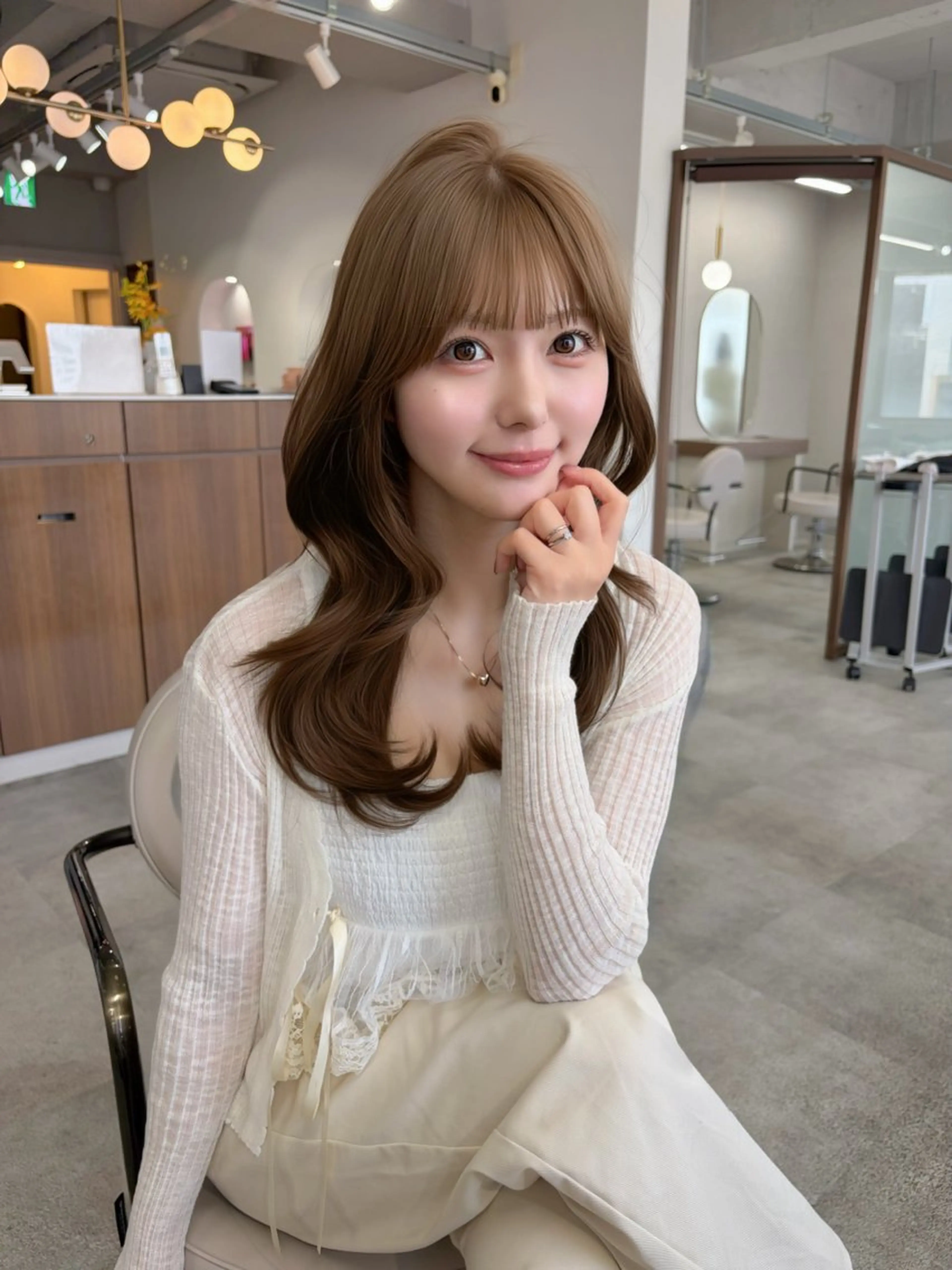 セミロング カラー ベージュカラー ブリーチ 透明感カラー ヘーゼル ブリーチなしカラー カット ヘアカラー トリートメント 藤野 結衣のヘアスタイル