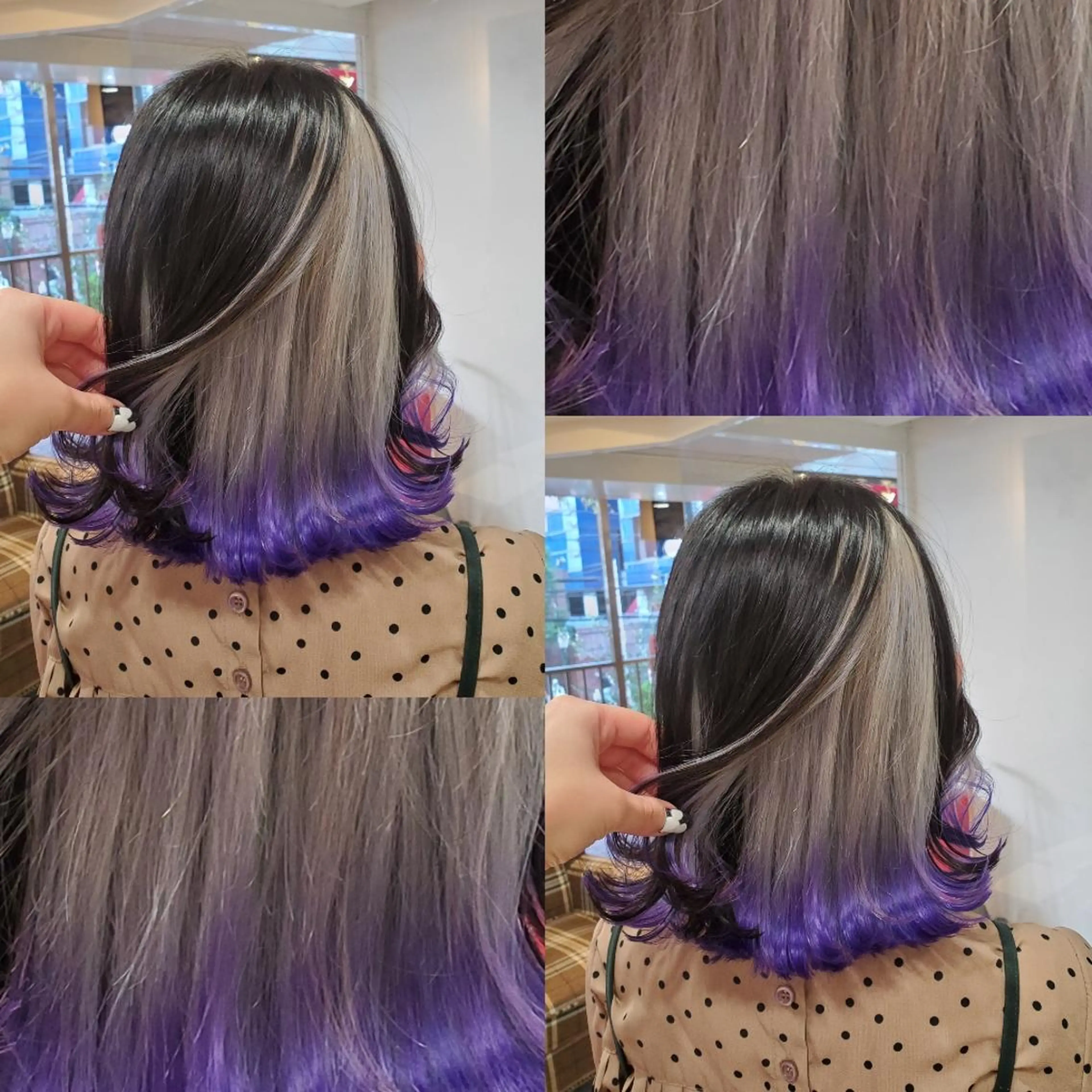 ミディアム ヘアカラー ツヤ髪✨縮毛矯正 ハイトーンカラーのヘアスタイル