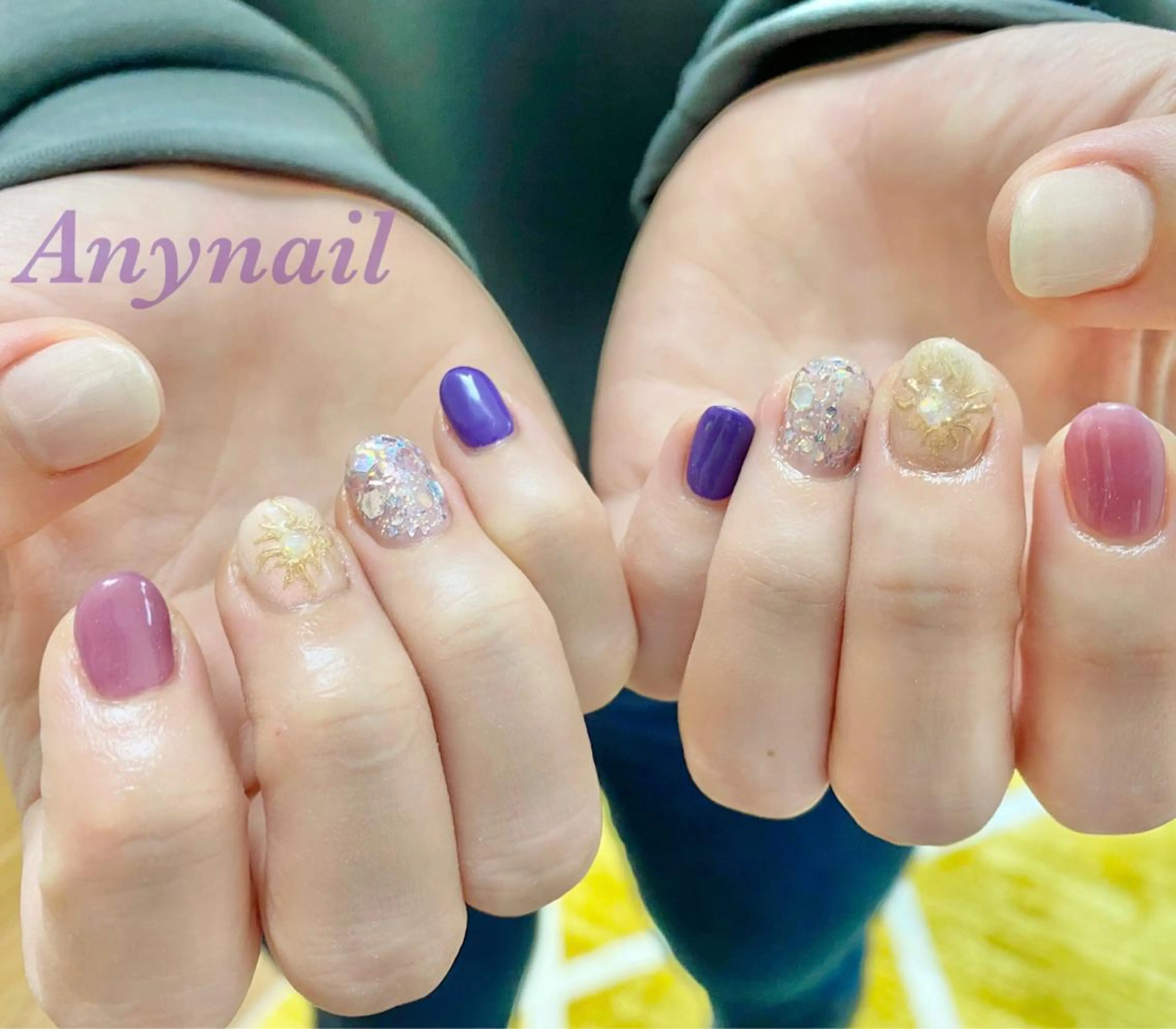 ネイル ブルー ミラーネイル パープル 夏ネイル ハンドネイル 岩澤 恵子のネイルデザイン