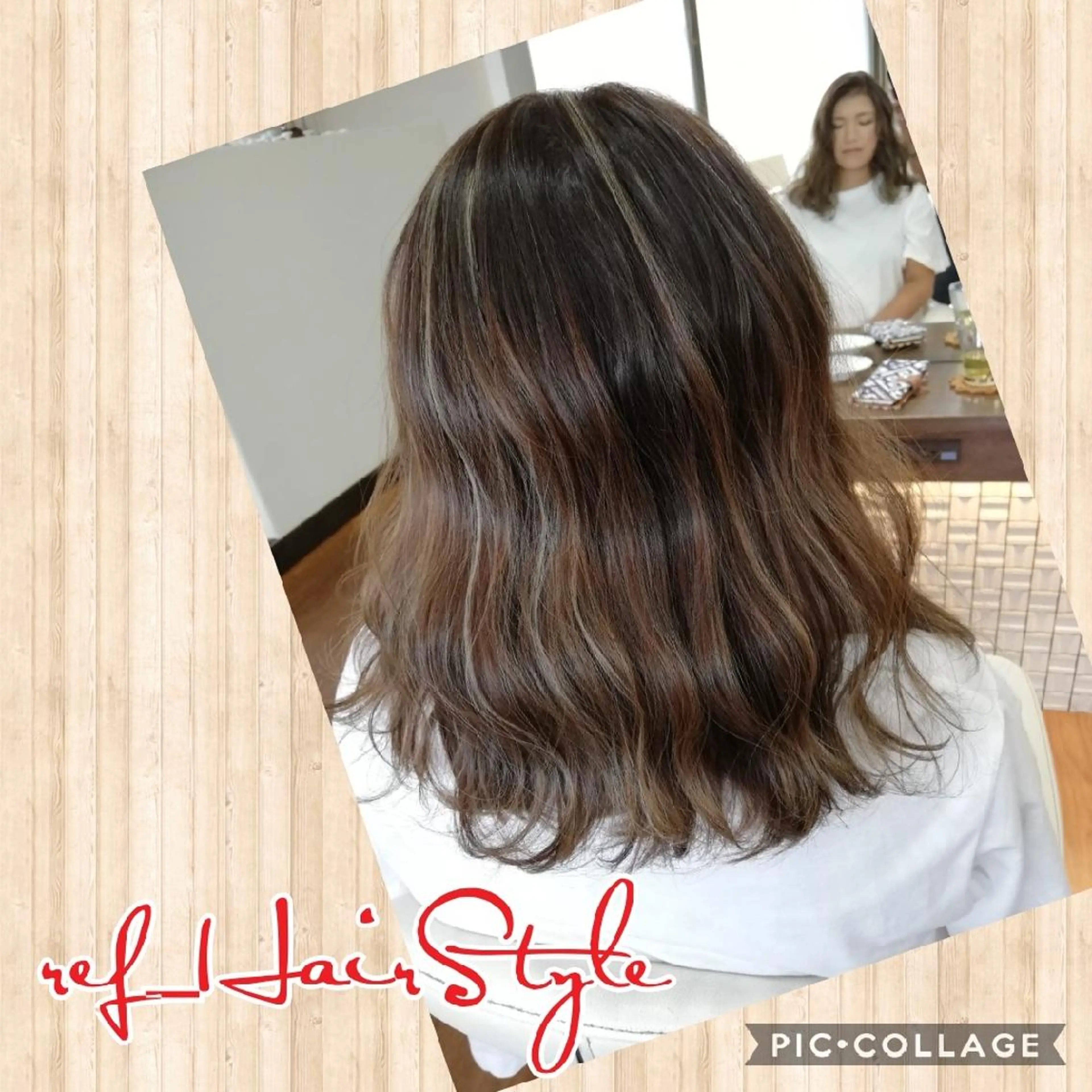 ミディアム カラー バレイヤージュ グレージュ ハイライトカラー ハイライト レイヤーカット 岩本 ヨシハルのヘアスタイル