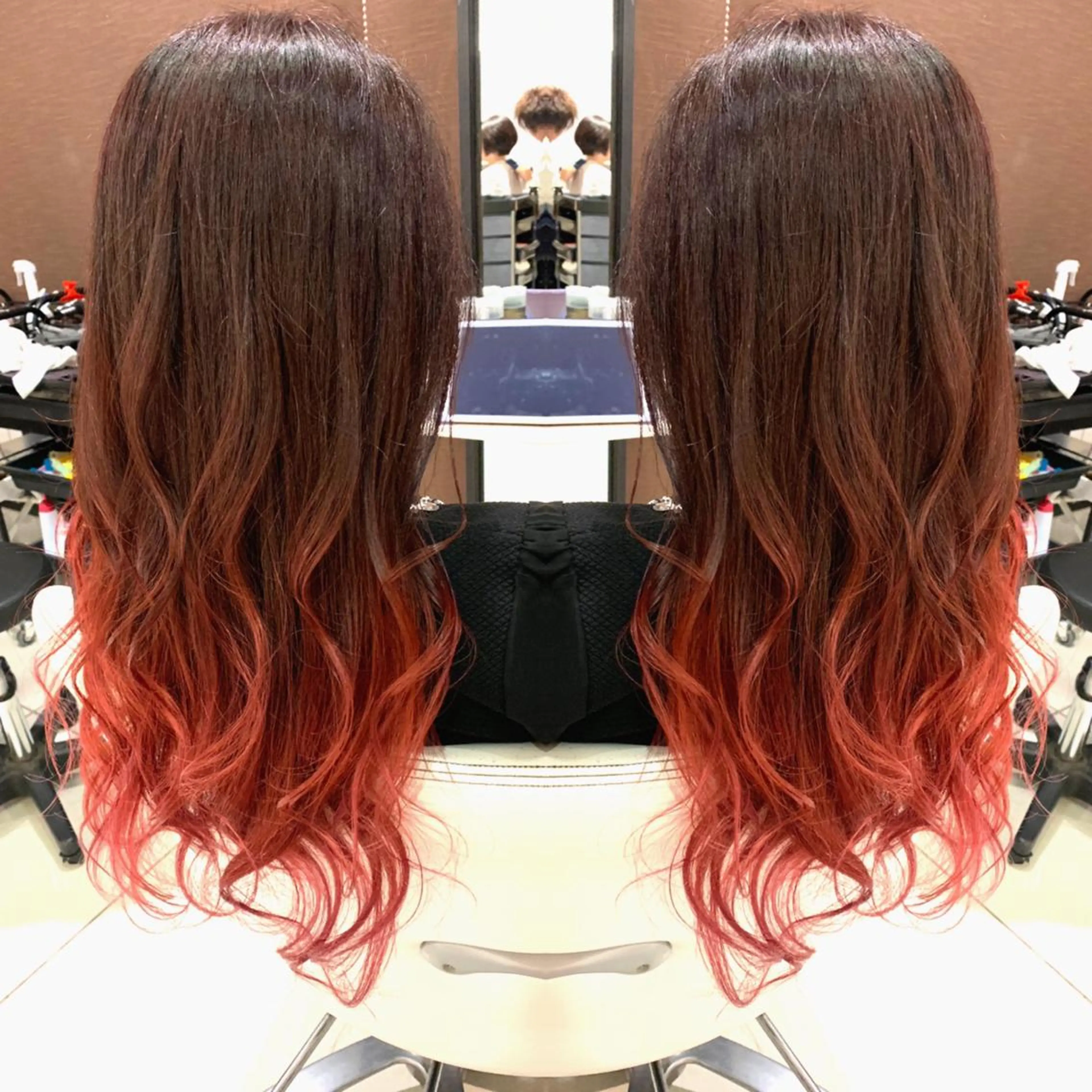 セミロング カラー ヘアアレンジ ボルドーカラー レッドカラー Merci メルシー 福岡、今泉のヘアスタイル