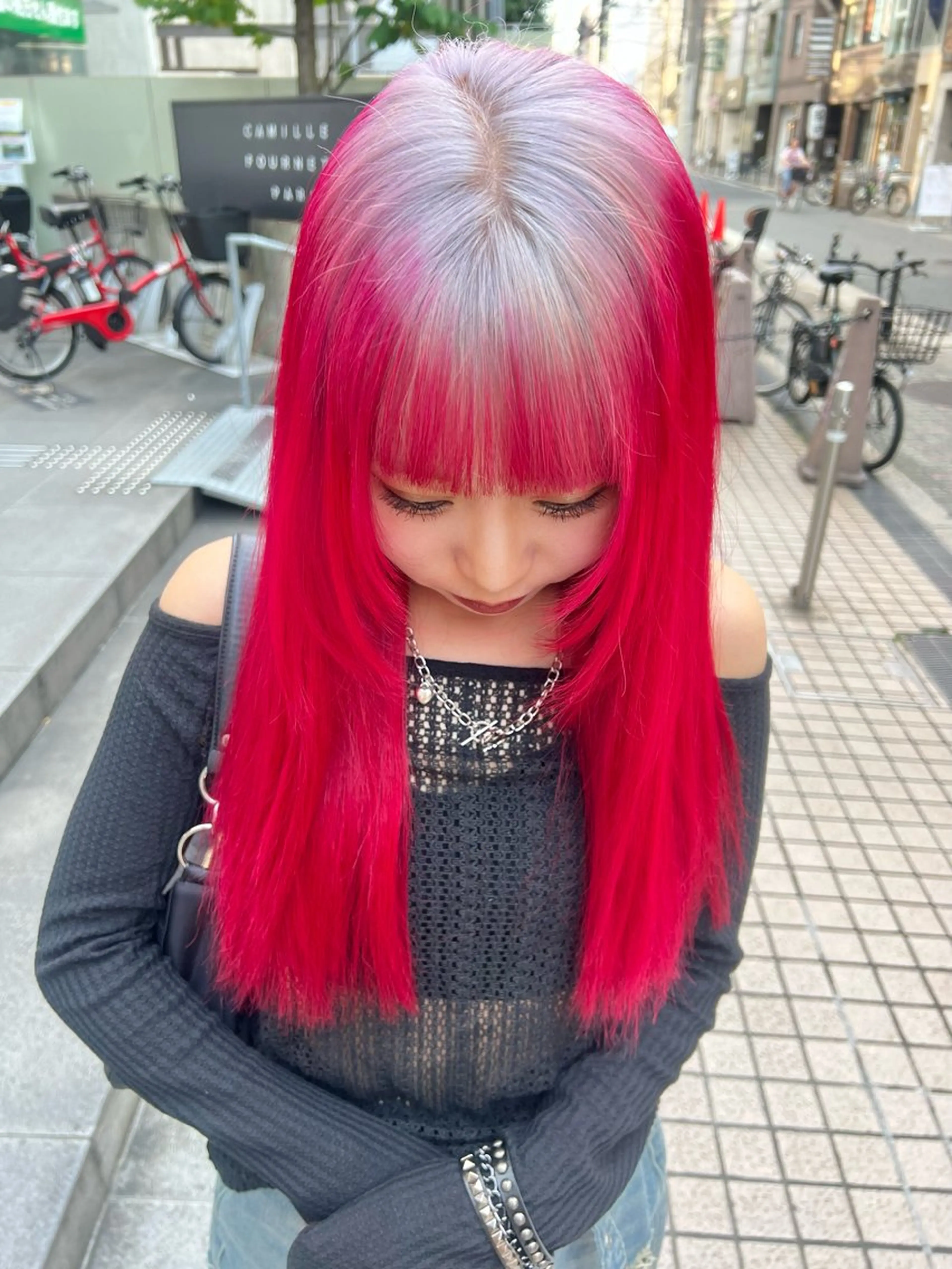 ロング カラー ブロンド レッドカラー カット ヘアカラー ブリーチ/ハイトーン レイヤー/Maanaのヘアスタイル