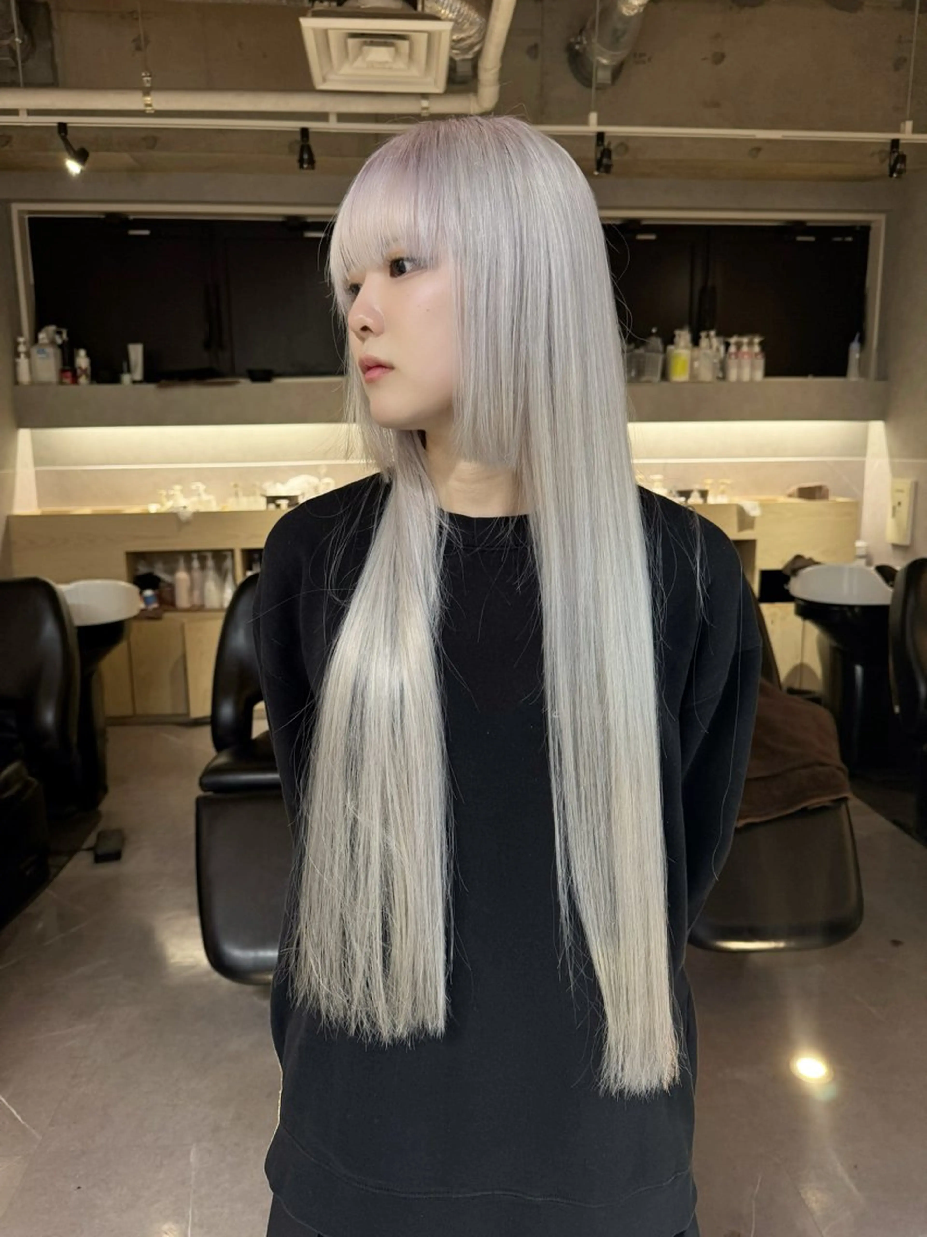 ロング カラー ブリーチ 福岡縮毛矯正 ブリーチなしカラーのヘアスタイル