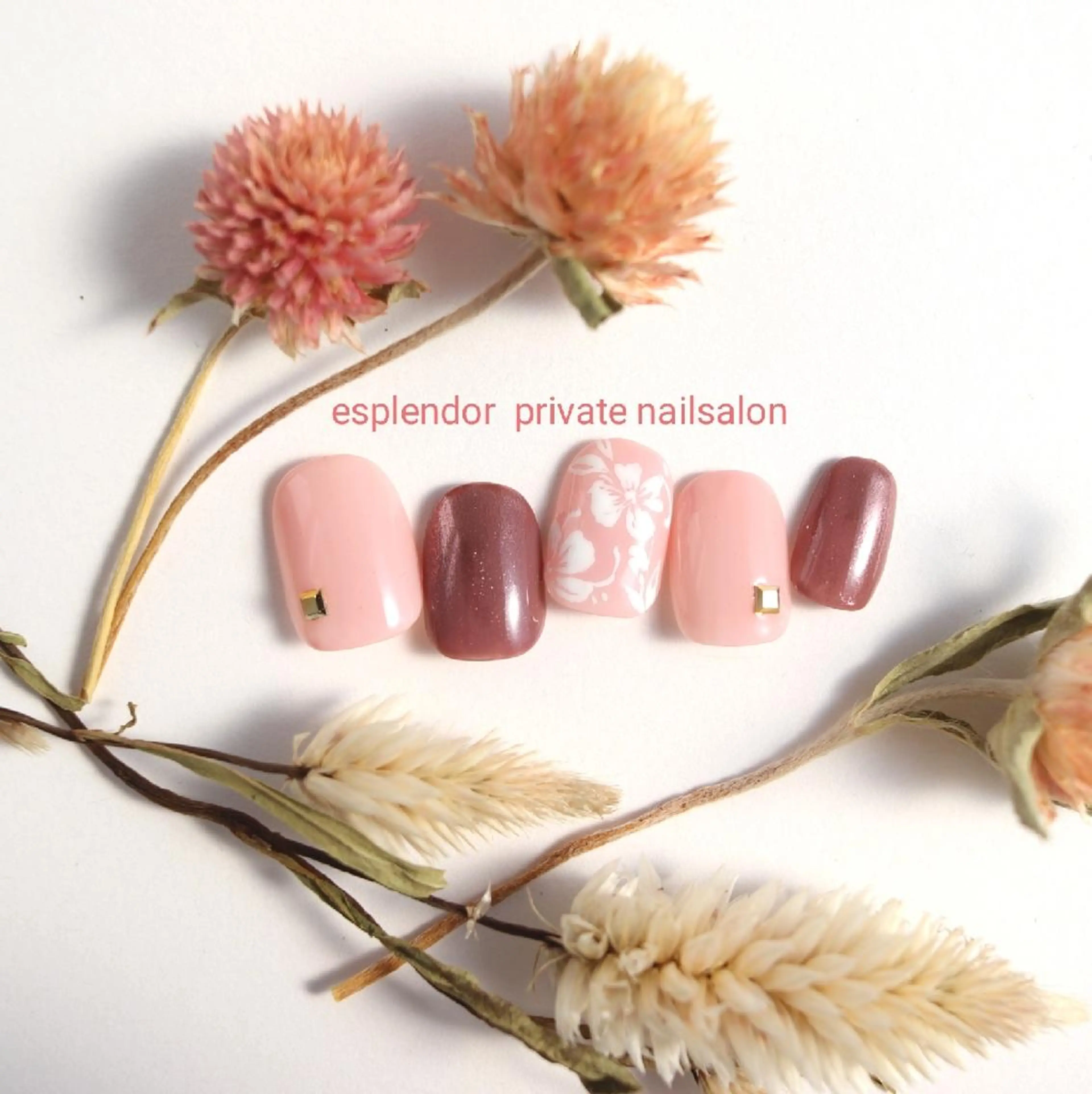 ネイル ブラウン ミラーネイル ピンク シンプルネイル 春ネイル esplendor  エスプレンドル所属・esplendor  小野寺のネイルデザイン