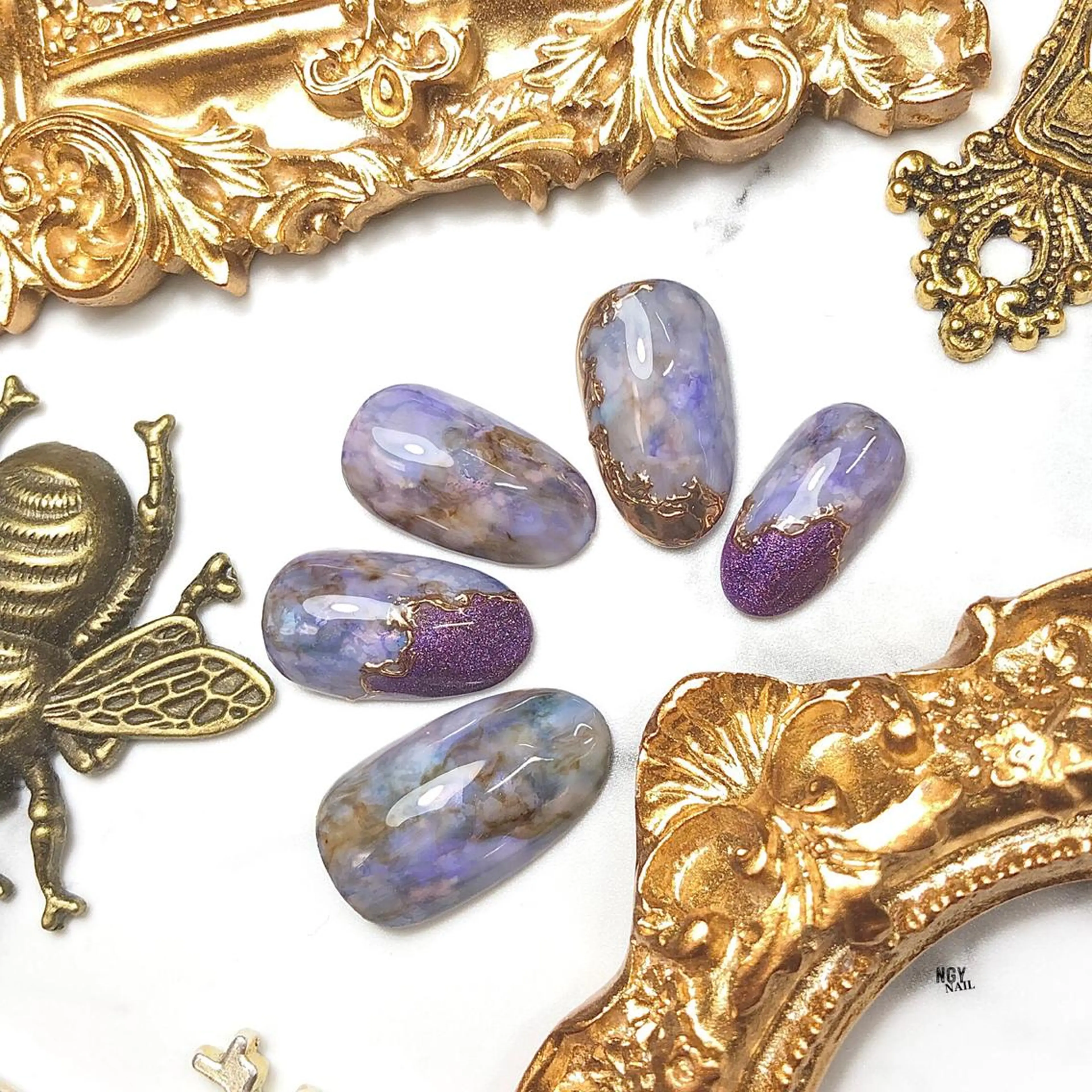 ネイル アートネイル ブルー ジェルネイル 韓国ネイル 大理石ネイル(マーブル) ハンドネイル NAIL NOWのネイルデザイン