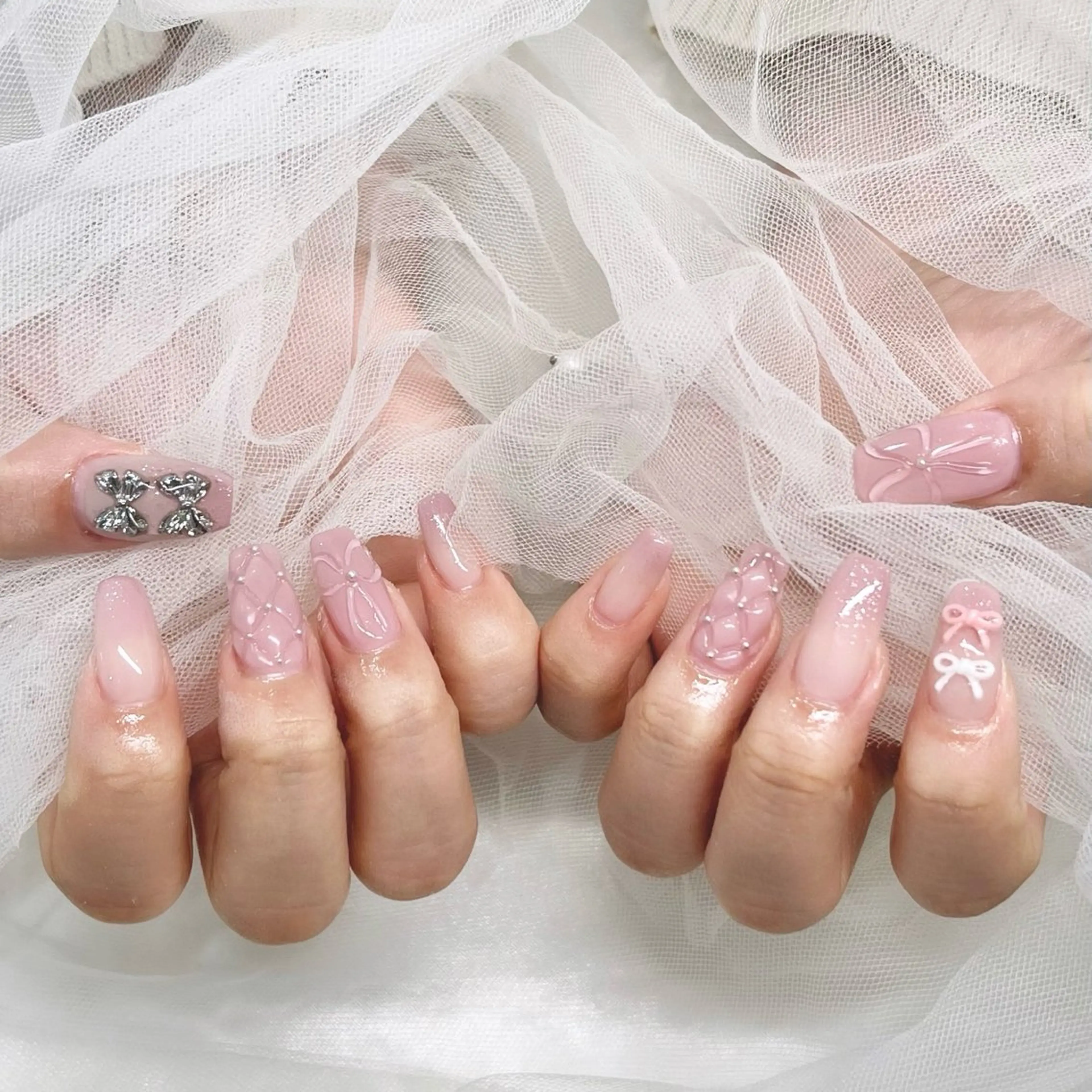 ネイル ロングネイル リボン ハンドネイル joieang京橋店 川瀬のネイルデザイン