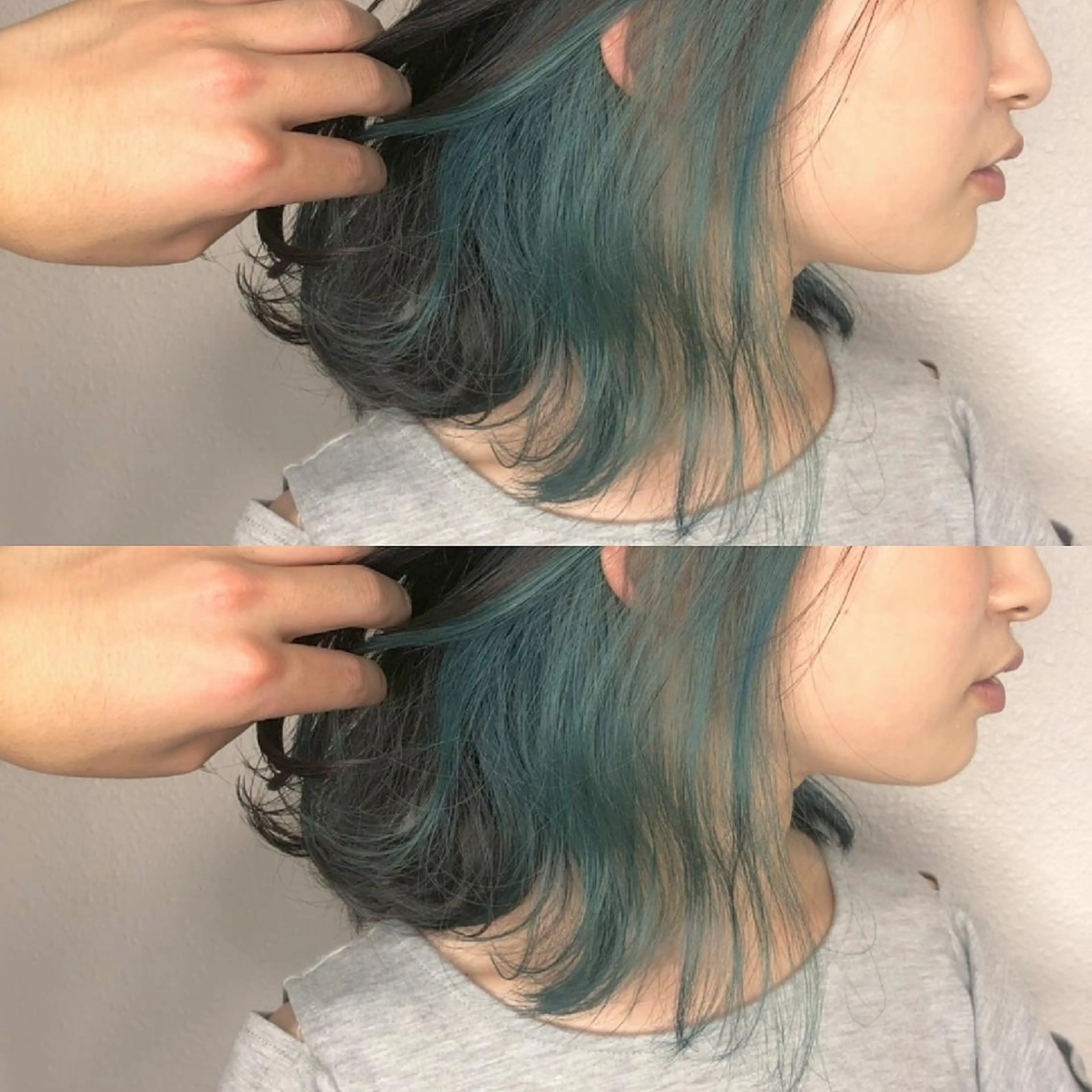 ミディアム カラー ヘアアレンジ エメラルドグリーン インナーカラー 竹内啓太 ボブのヘアスタイル
