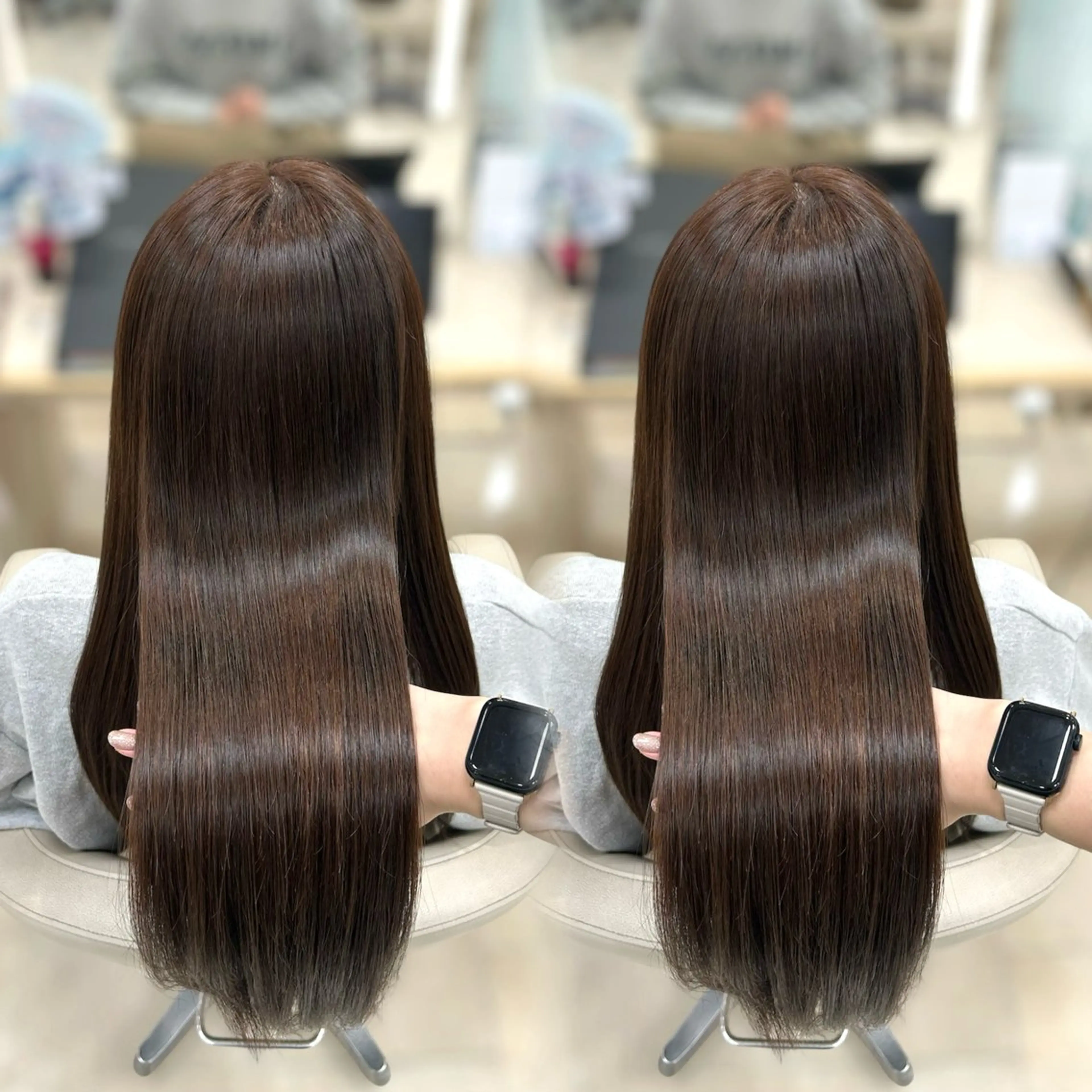 ロング 縮毛矯正 ヘアカラー トリートメント ヘッドスパ ヘアセット ベージュ/つや髪/ レイヤー／ゆいなのヘアスタイル