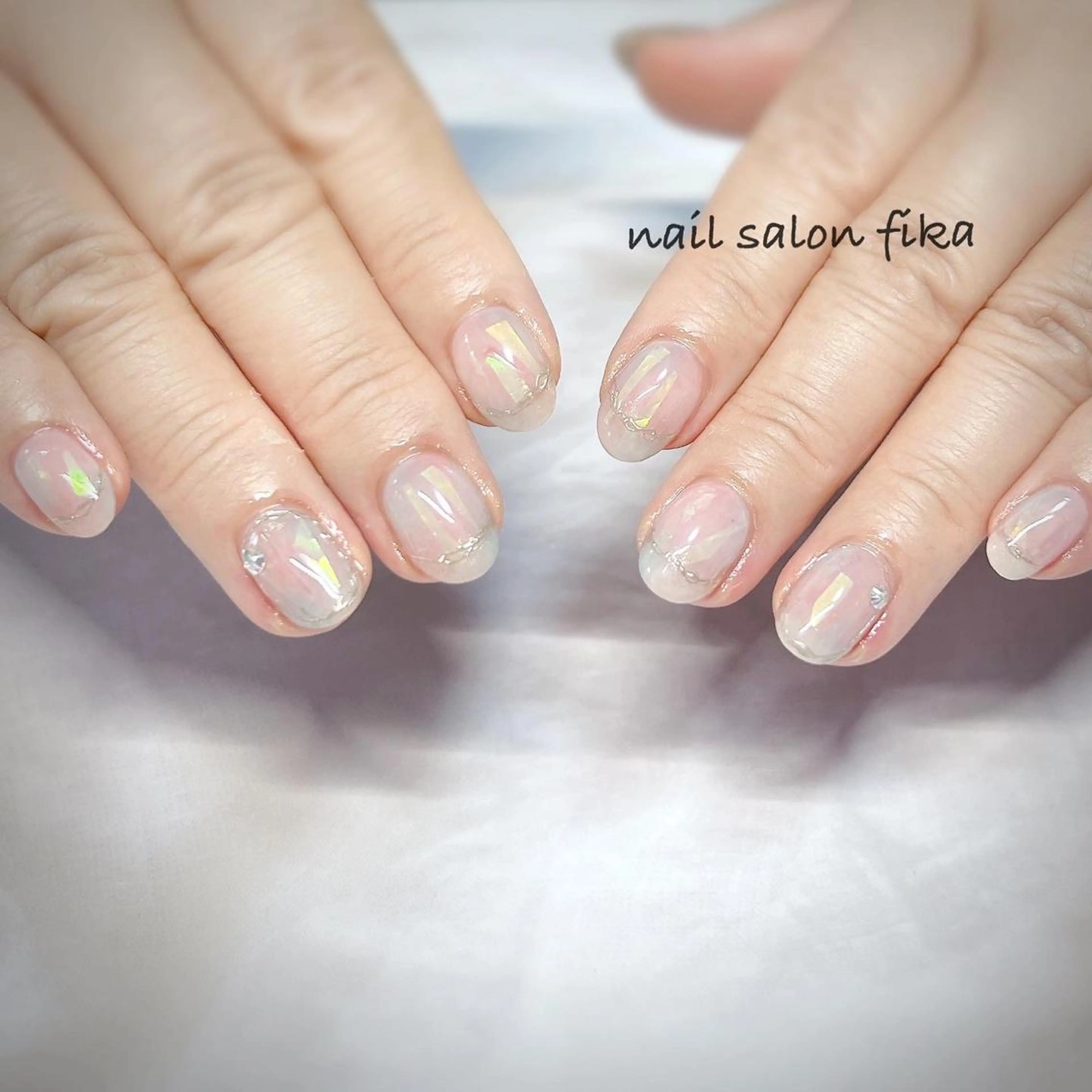 ネイル オーロラネイル クリアネイル キラキラネイル ミラーネイル ニュアンスネイル nail salon fikaのネイルデザイン