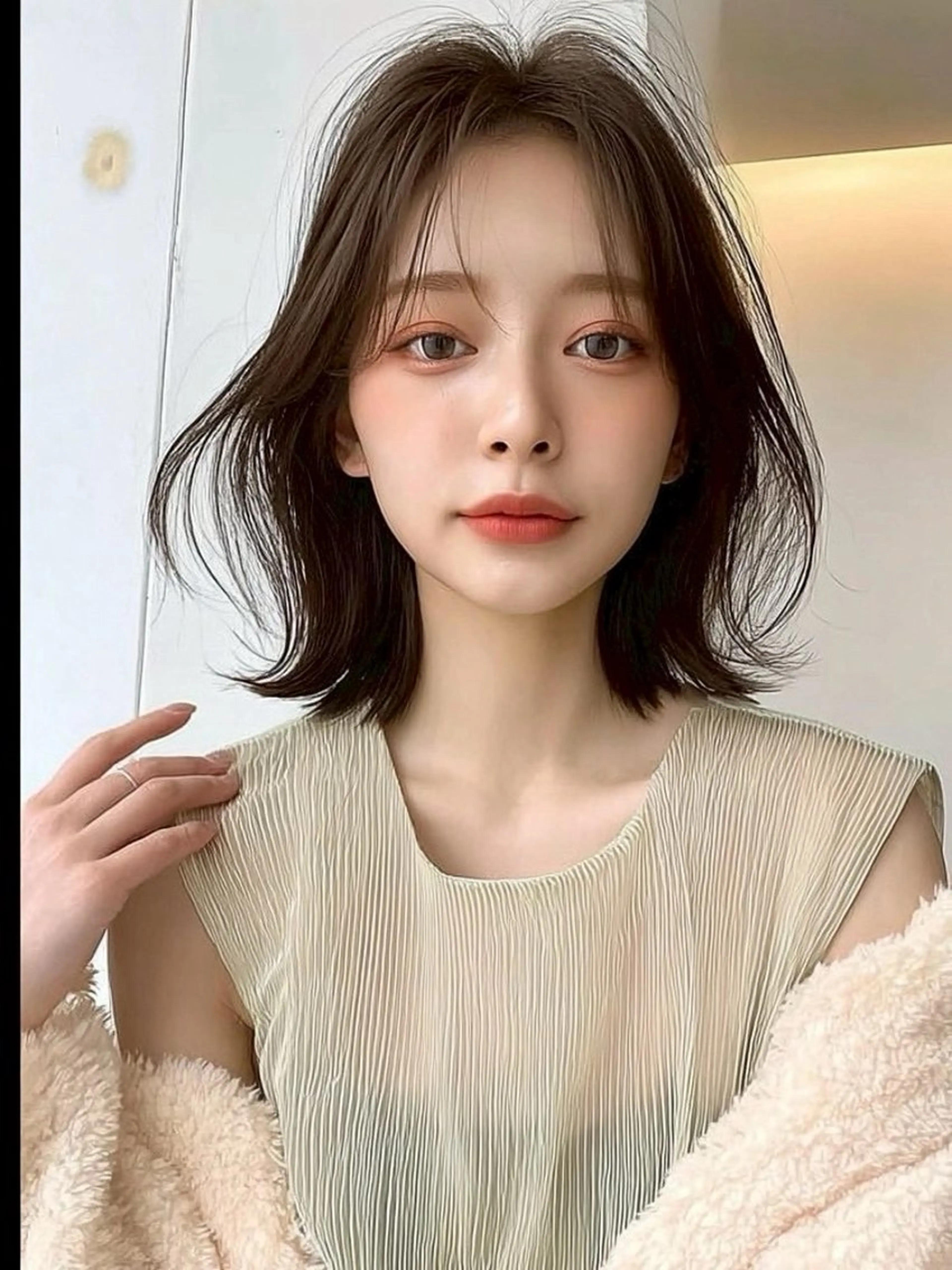 ミディアム カラー 切りっぱなしボブ ミディアムレイヤー ミディアムパーマ ベージュカラー ブリーチ カット ヘアカラー トリートメント 似合わせカットカラー りおなのヘアスタイル