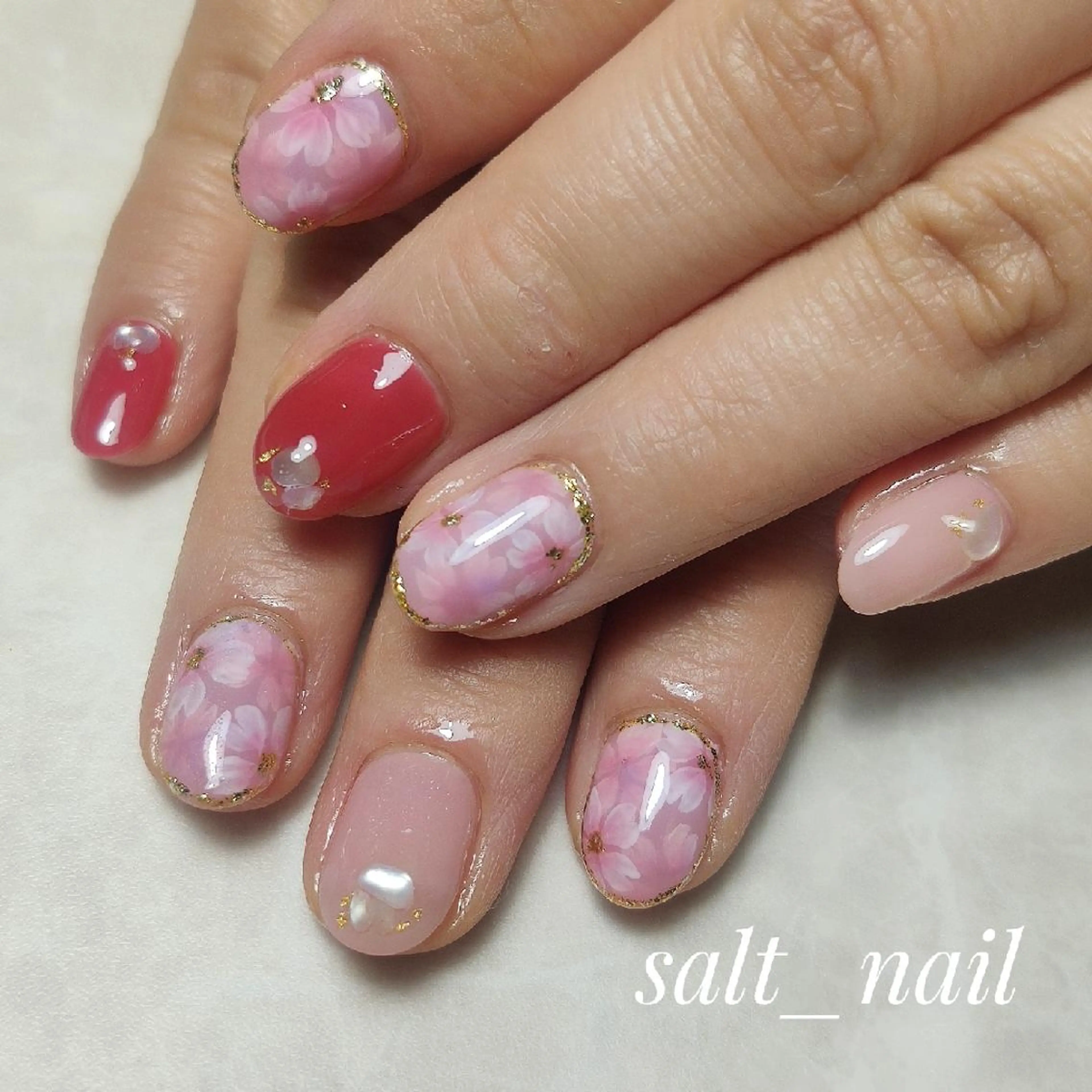 ネイル アートネイル 桜ネイル 個人サロン saltnailのネイルデザイン