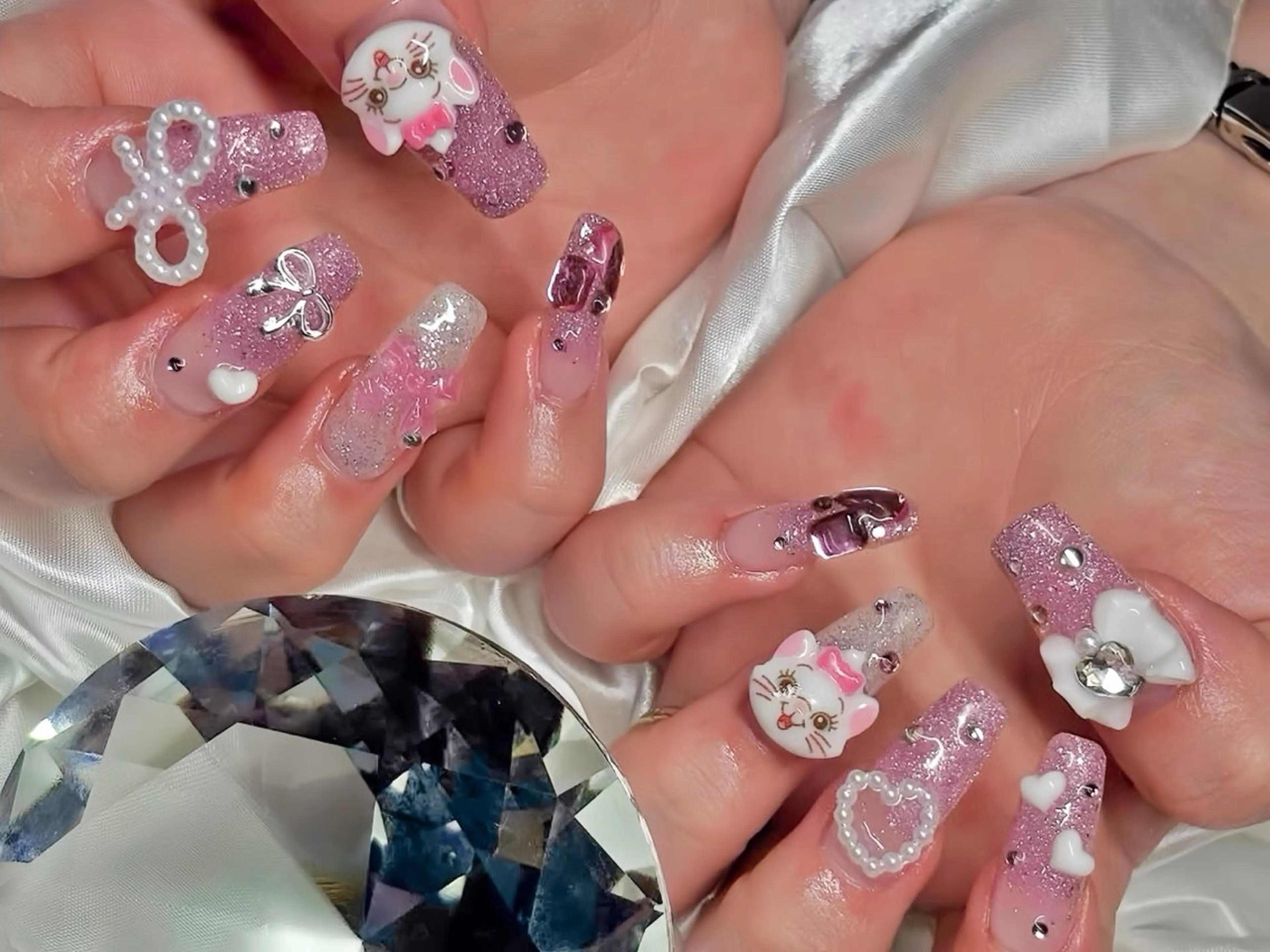 ネイル チークネイル 桜ネイル フレンチネイル ジェルネイル ガラスフレンチ Rin Nail 新大久保店のネイルデザイン