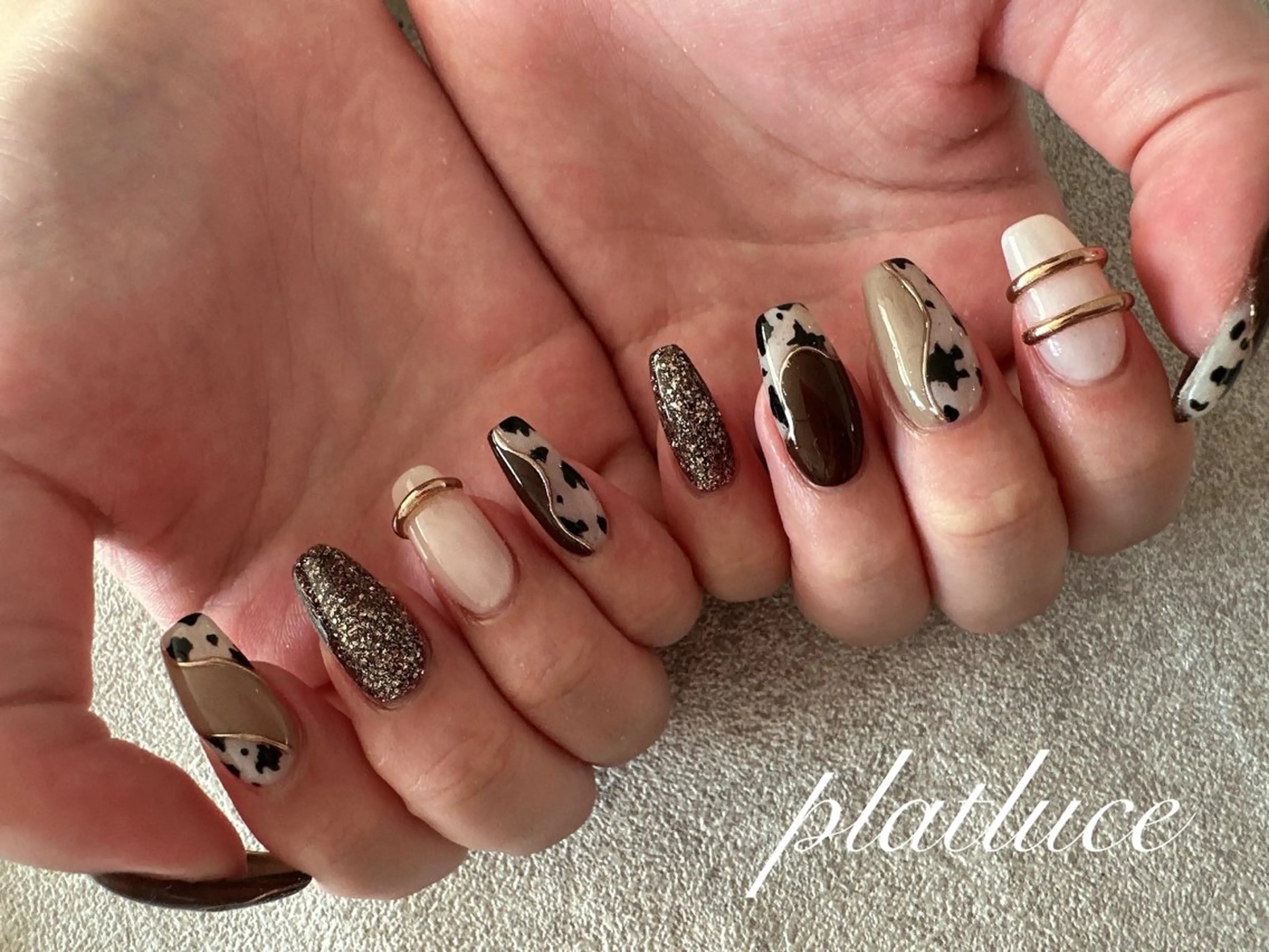 ネイル アニマル柄 ブラウン 冬ネイル ハンドネイル Platluce. ERIのネイルデザイン