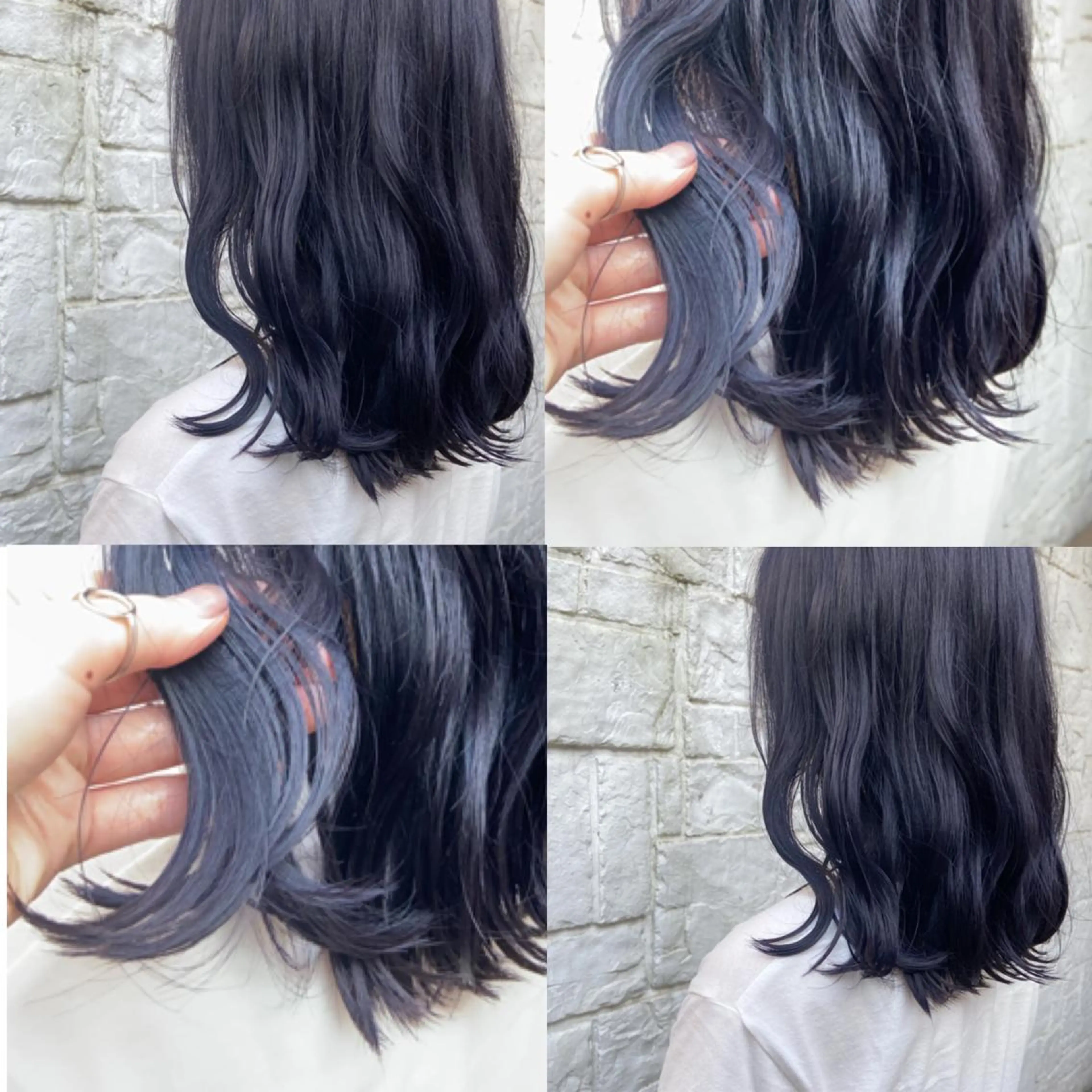 ミディアム カラー 黒髪 ブリーチ ブルーカラー ブルーブラック ケアブリーチ カジュアルを女っぽく 𝗮𝘆𝗮𝗰𝗼のヘアスタイル