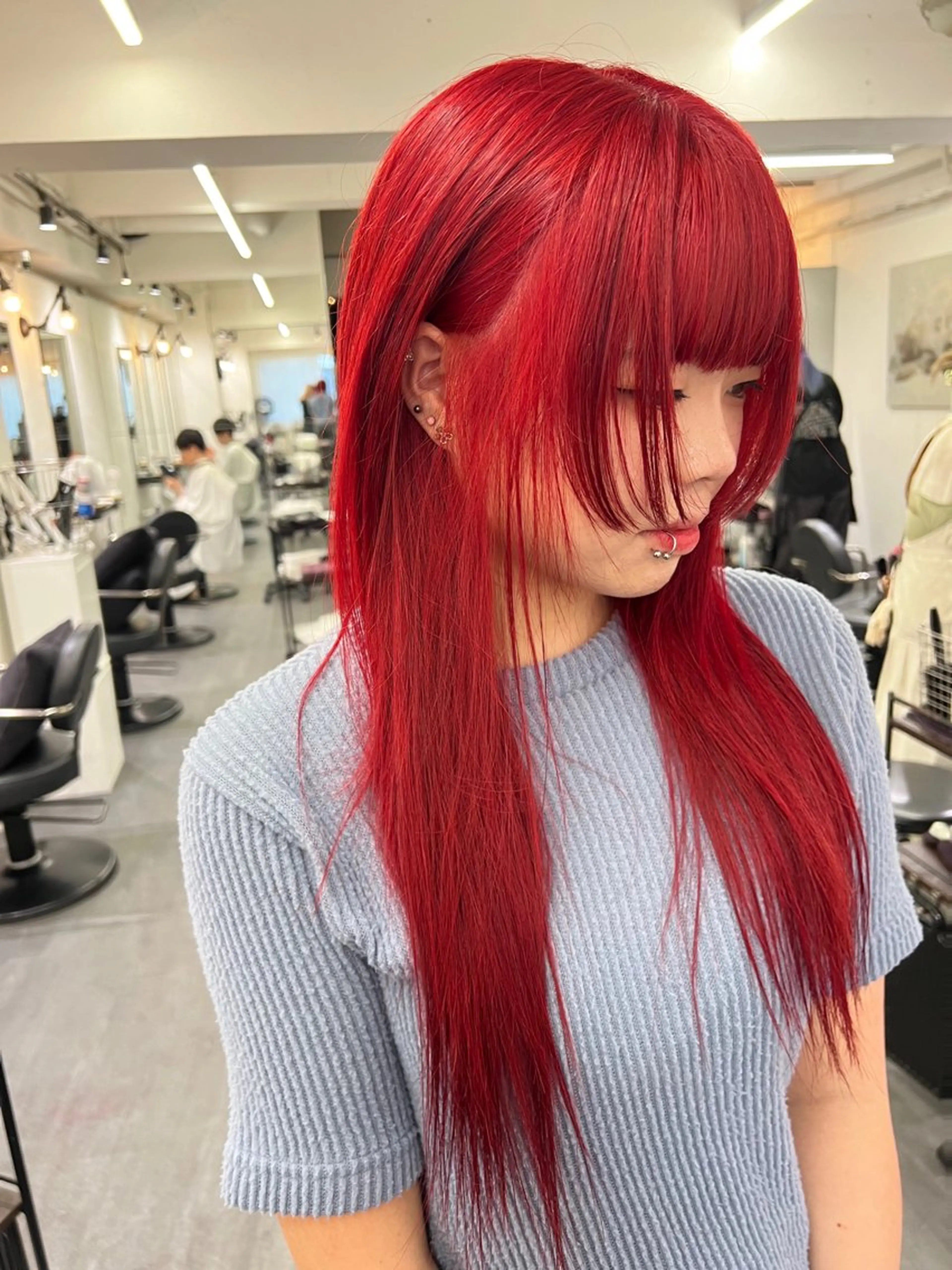 ロング カラー パーマ ヘアアレンジ メンズ キッズ メンズブリーチ ブリーチ カット ヘアカラー トリートメント ウルフレイヤーカット /チヒロのヘアスタイル