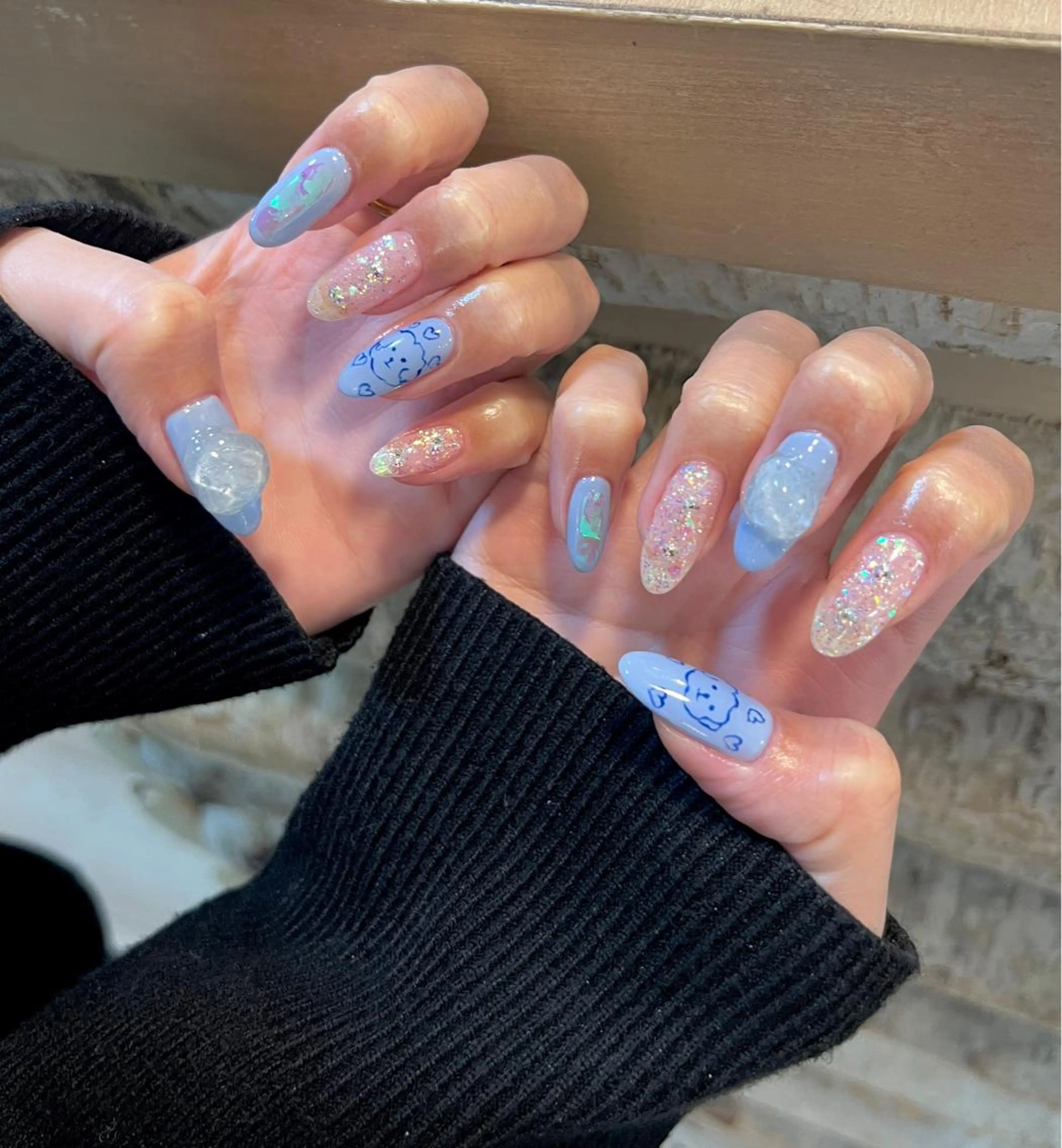ネイル オーロラネイル パステルネイル いちじゅう あおいのネイルデザイン