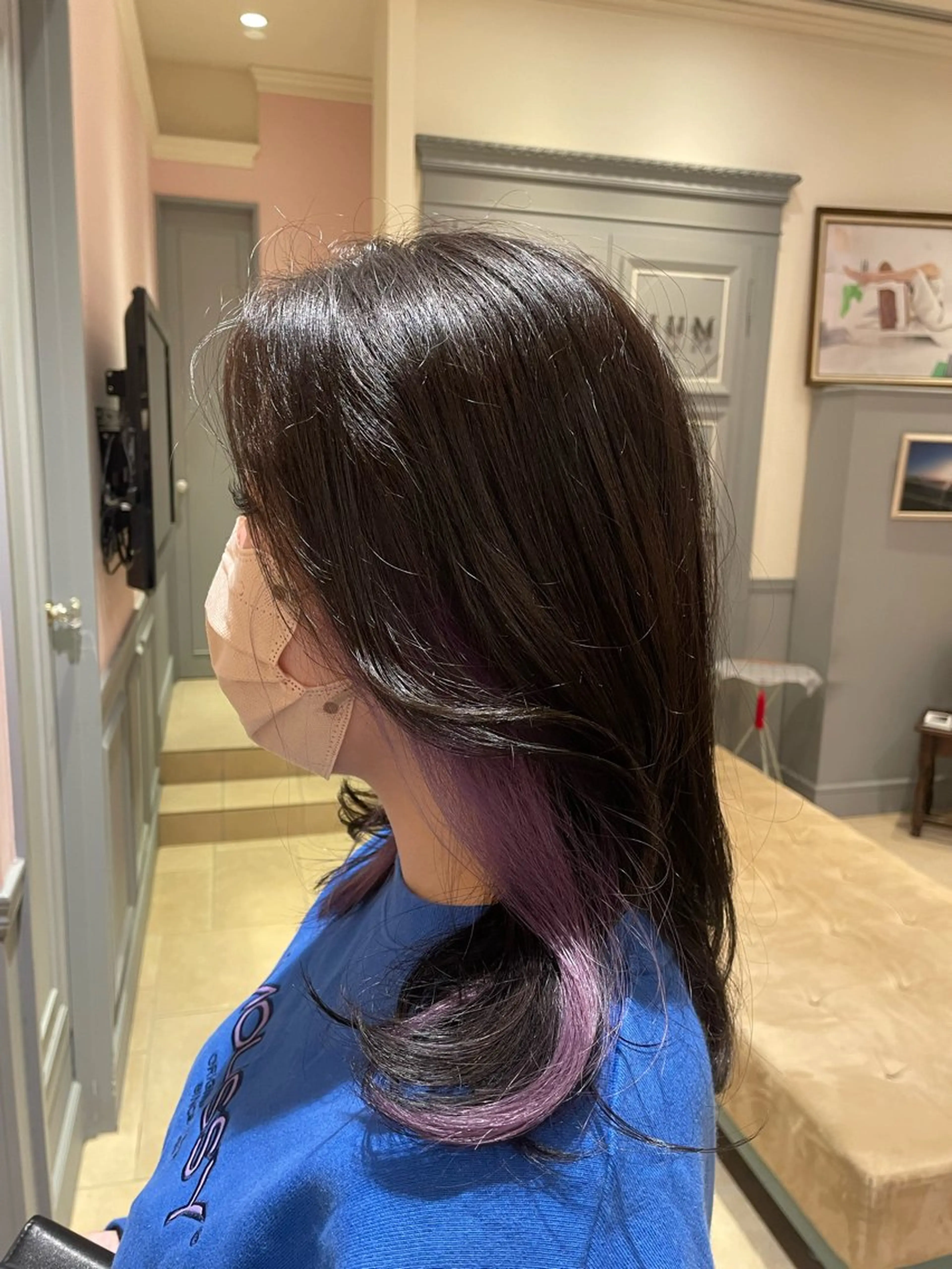 ミディアム パープルカラー カットモデル ヨネダのヘアスタイル