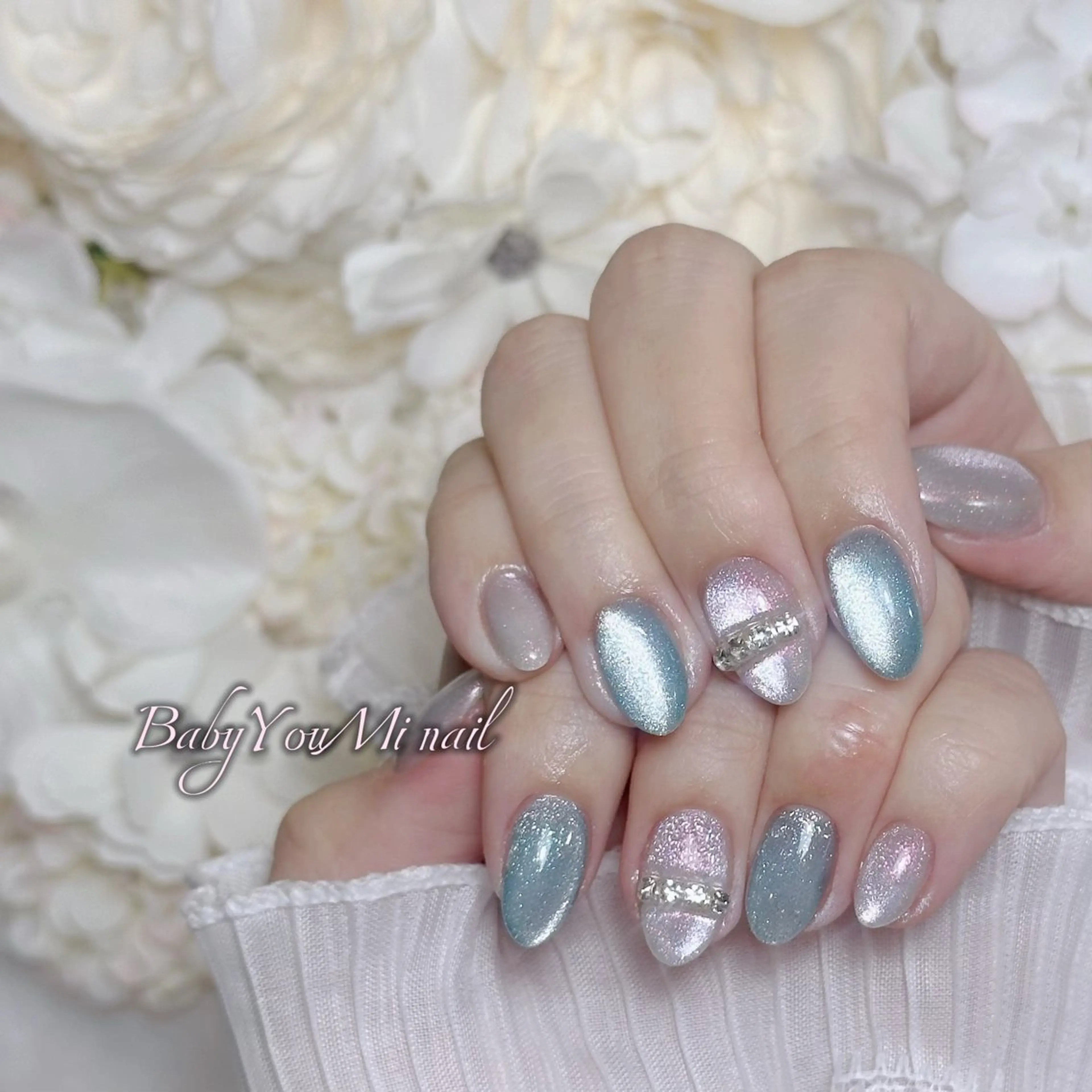 ネイル オーロラネイル 成人式 フットネイル フレンチネイル ジェルネイル ハンドネイル Oomiya 服部のネイルデザイン