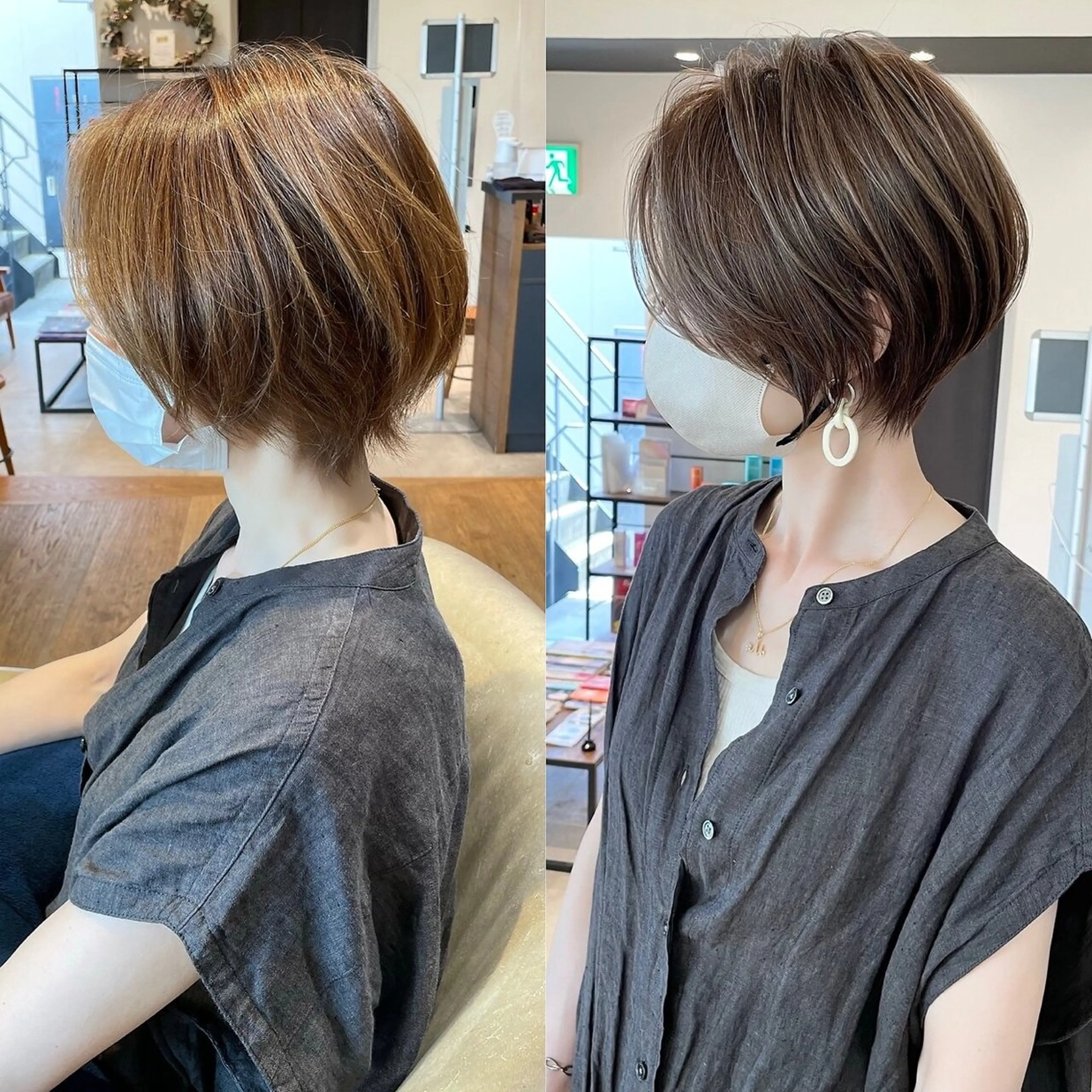 ショート カラー ショートボブ ハイライトカラー ボブ くびれヘア ハイライト カット ヘッドスパ 大人女性お悩み解決 ショート/イハカズキのヘアスタイル