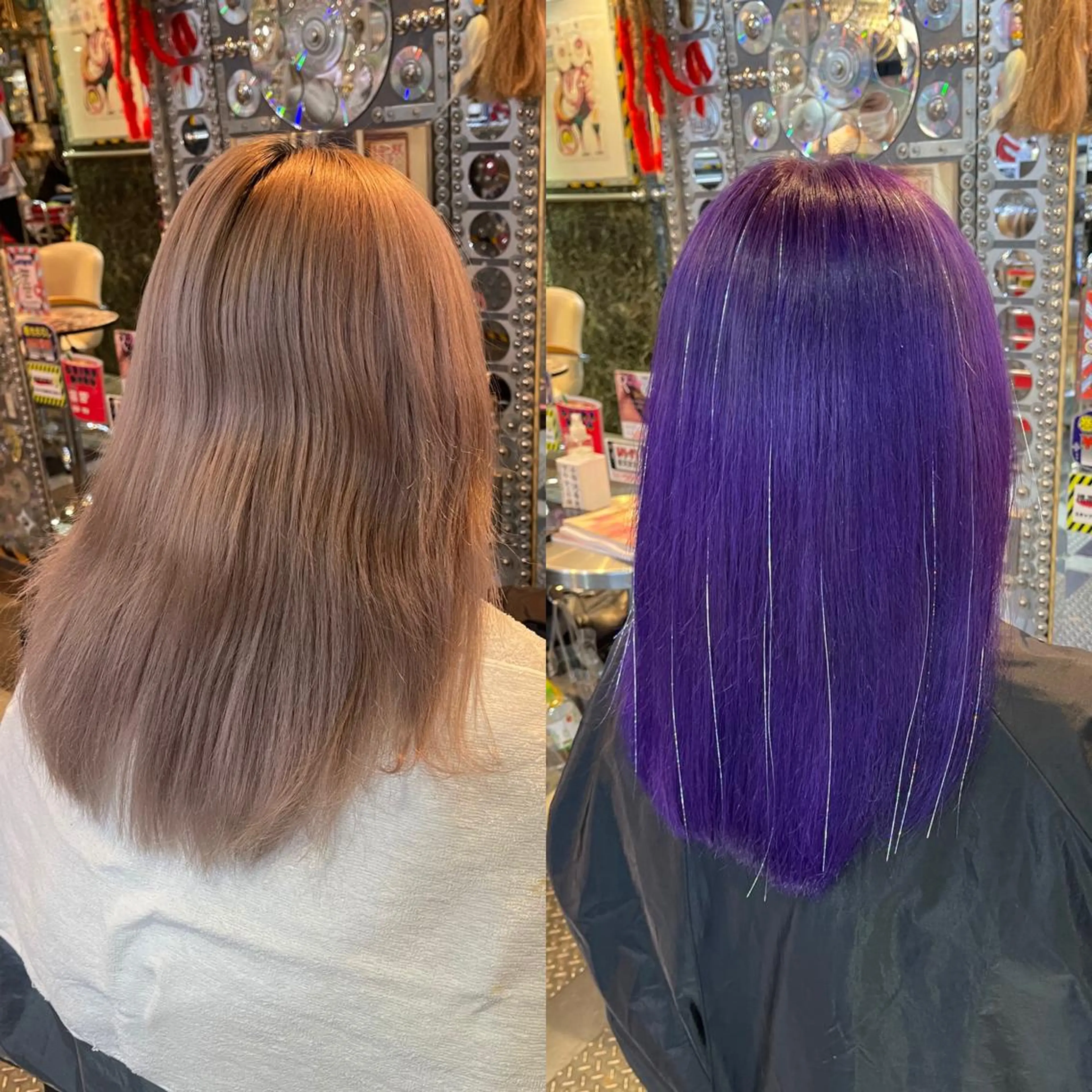 ミディアム カラー ヘアアレンジ ブリーチ ケアブリーチ シルバー バイオレットカラー 🌈派手髪エクステ ブレイズ🌈ひろとのヘアスタイル