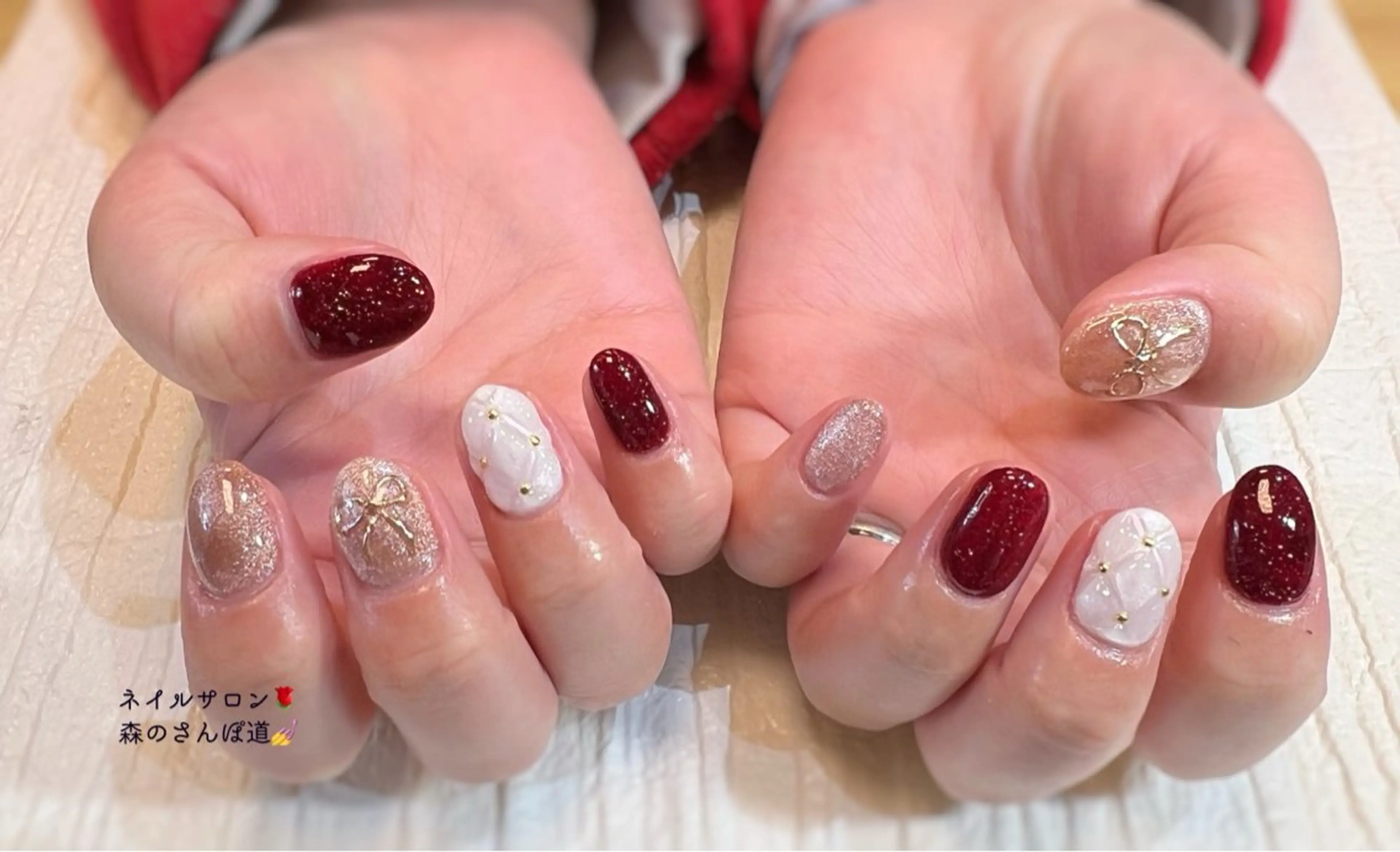 ネイル ハンドネイル ショートネイル 森のさんぽ道のネイルデザイン