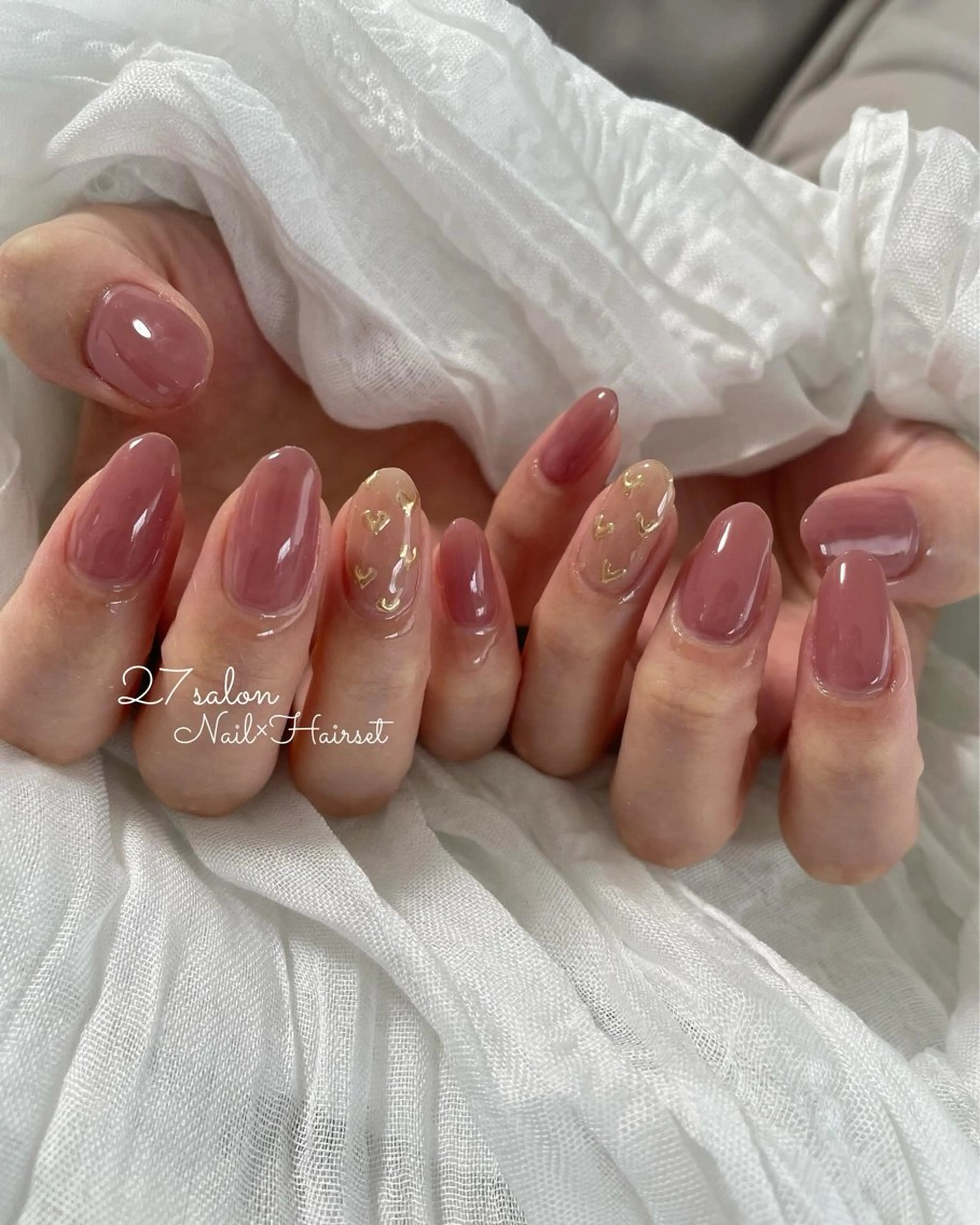 ネイル ハート ミラーネイル ピンク 27salon yuinaのネイルデザイン