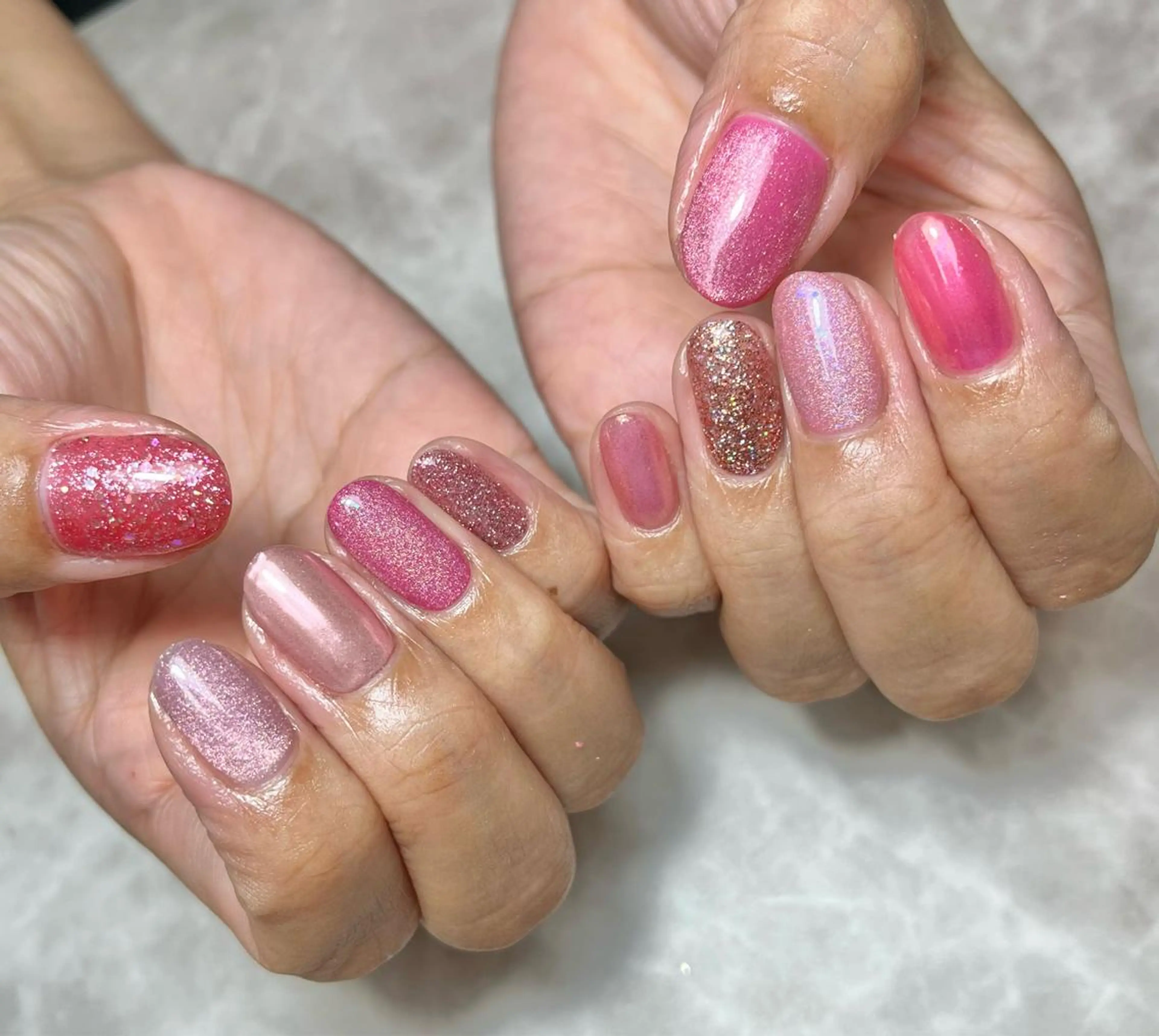 ネイル マグネットネイル ミラーネイル ピンク ハンドネイル nails' it...のネイルデザイン