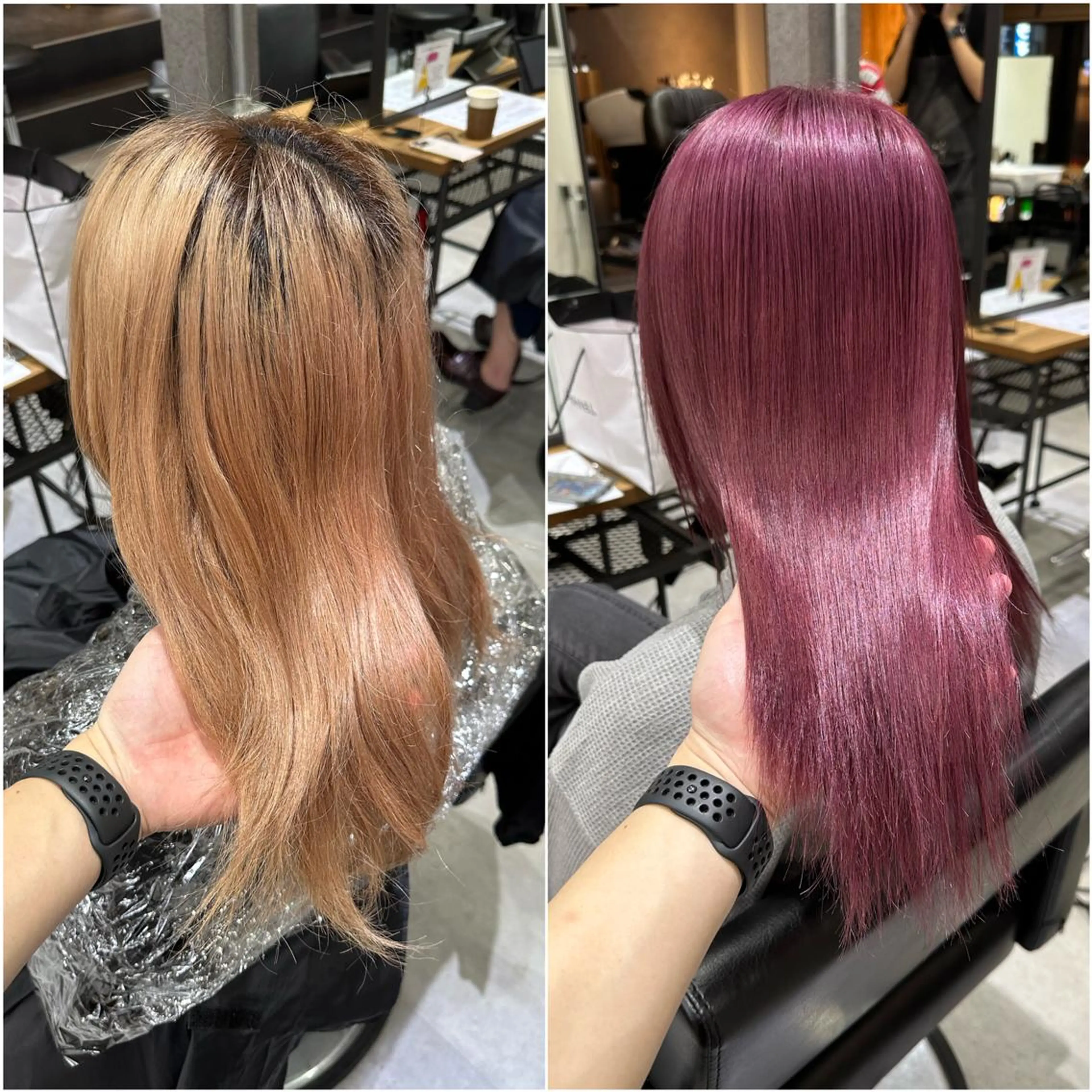 セミロング カラー ブリーチ ピンクカラー レッドカラー KEISUKE🐶 カラー✨エクステのヘアスタイル