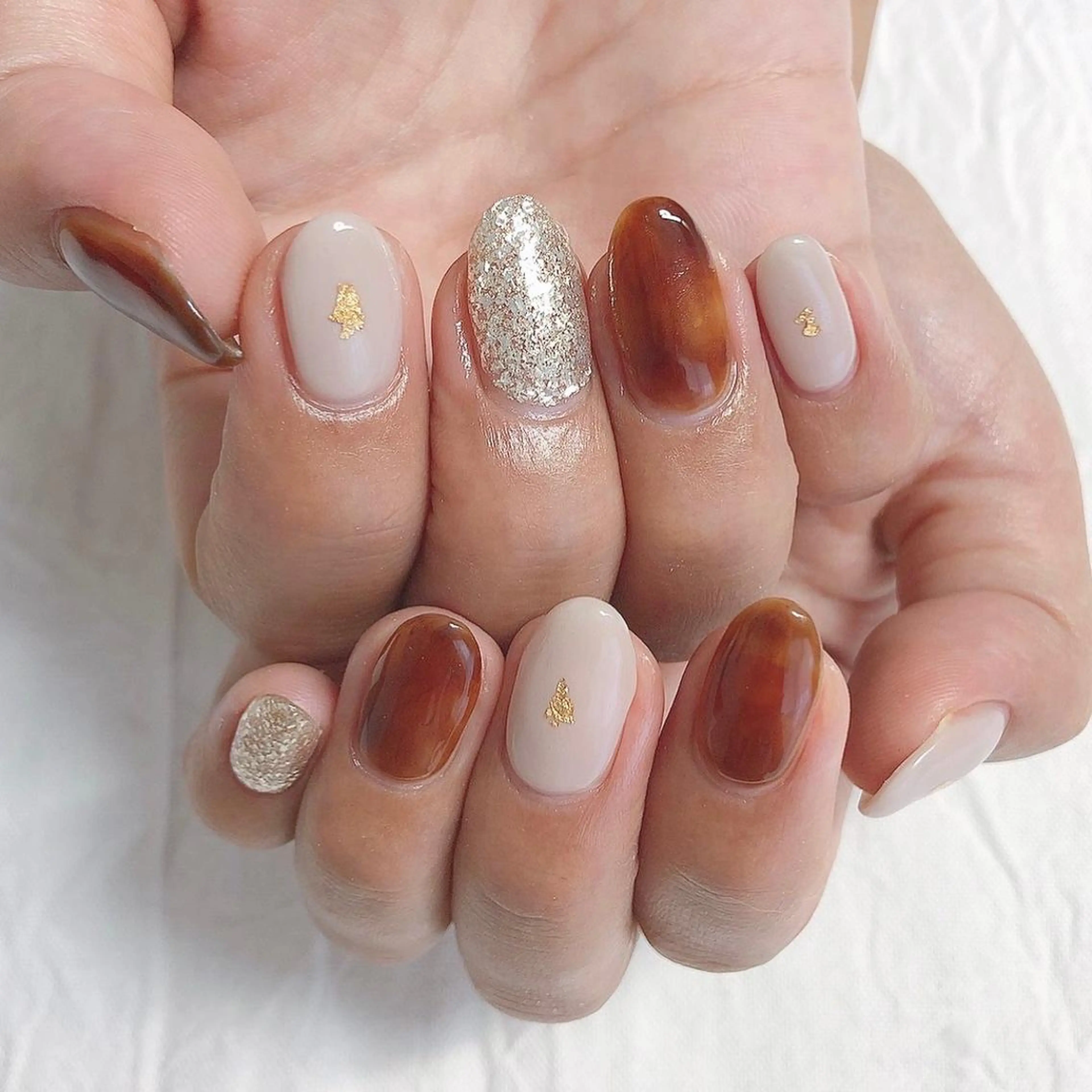 ネイル べっ甲ネイル ピンク ピンクベージュ ハンドネイル peaberry nailのネイルデザイン