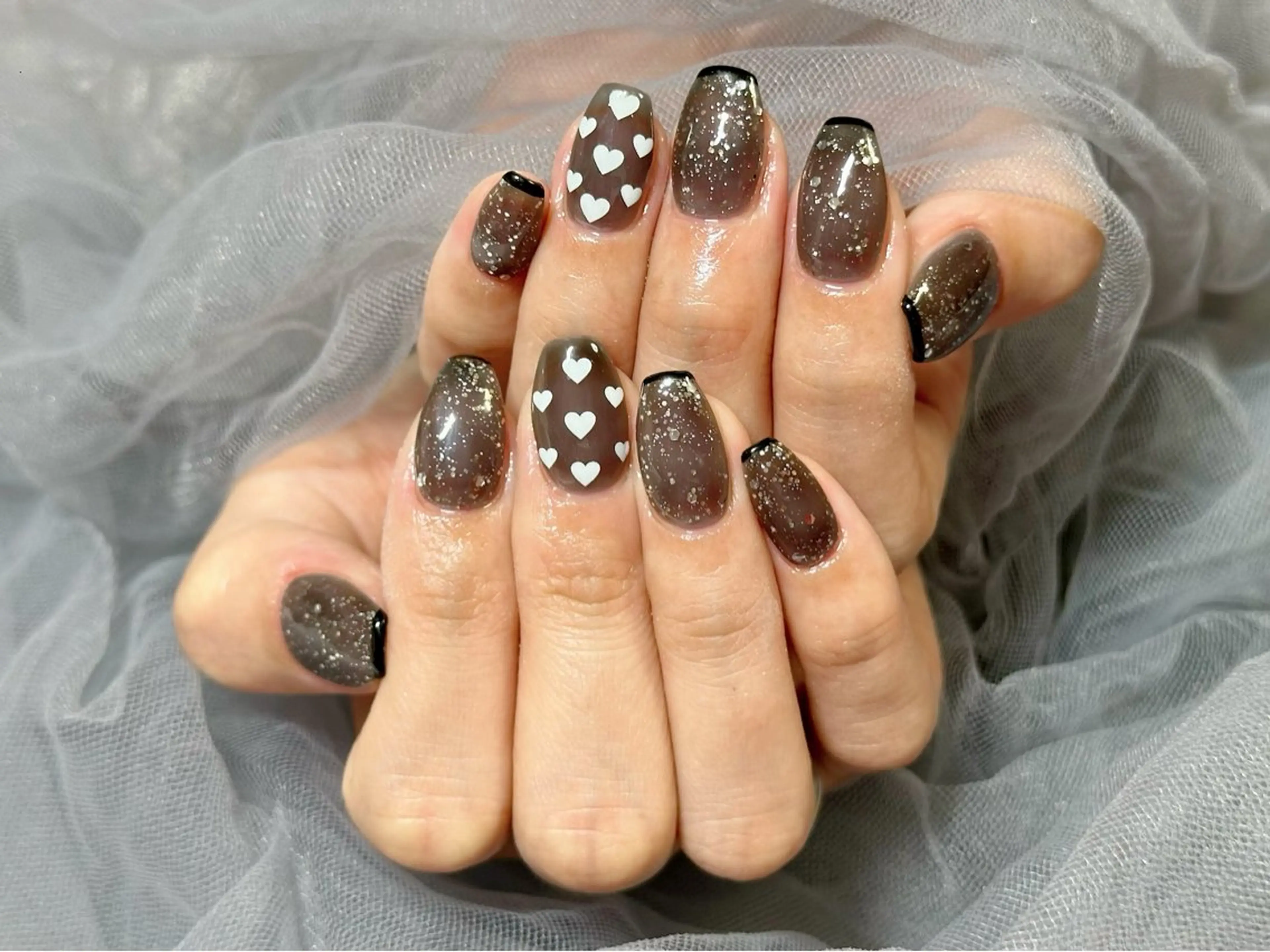 ネイル フレンチネイル ハート ラメ(グリッター) ハンドネイル Nail Salon KURELLYのネイルデザイン